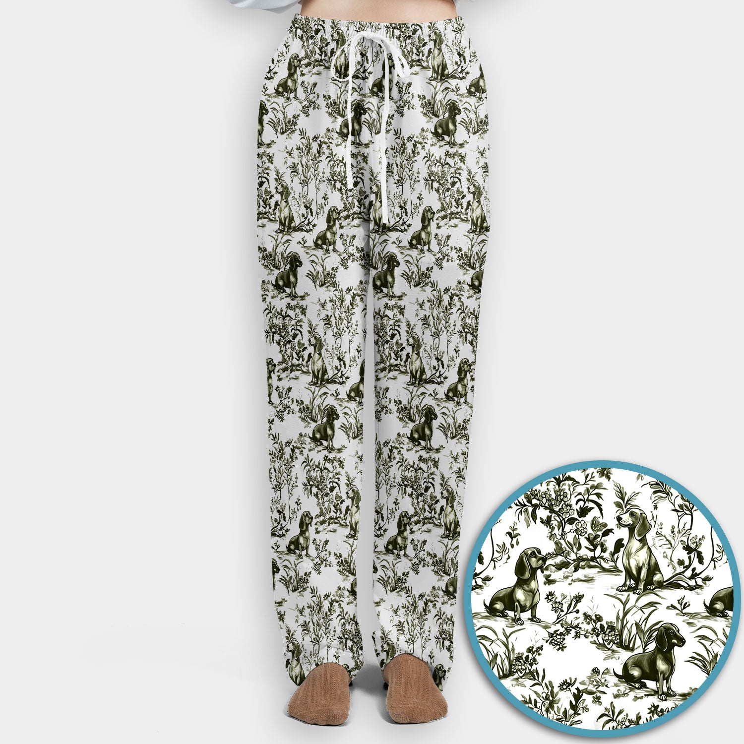 Toile de Jouy Dog Scrub Set – Elegant Blue Dachshund Pattern – Cute Medical Uniform for Nurses, Vets, and Animal Care Workers