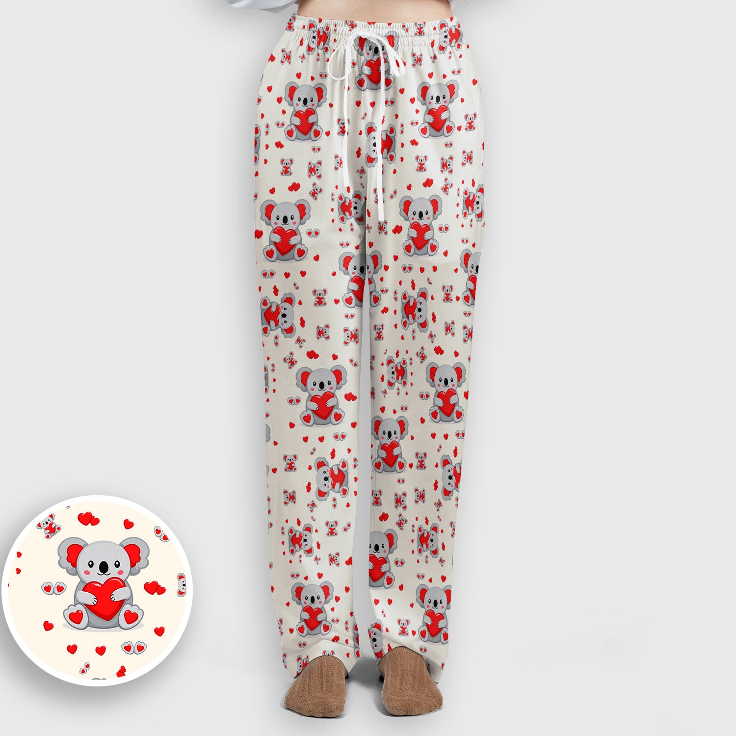 Valentine Cute Koala Heart Pattern Medical Outfit, Women's Scrub Sets