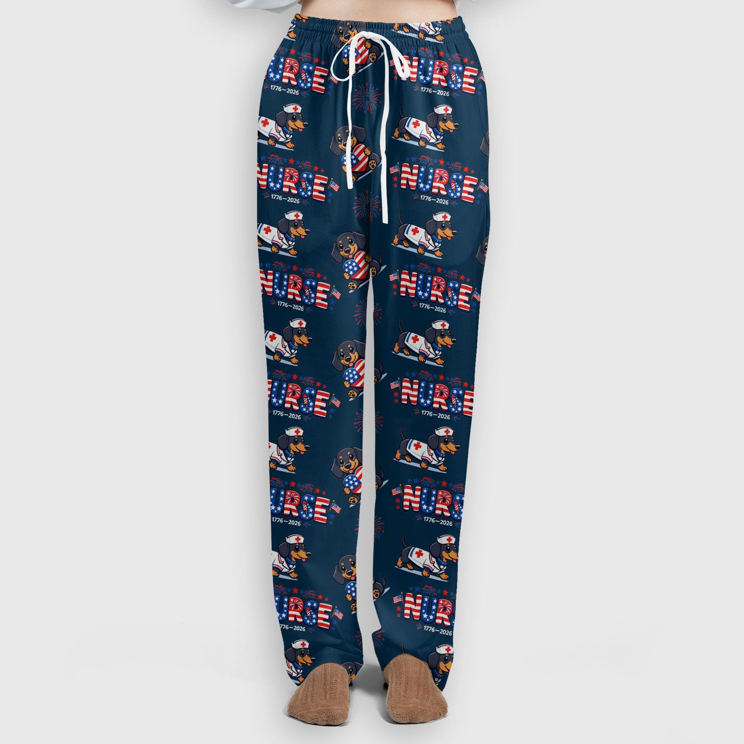 Proud Nurse Patriotic Dachshund Medical Firework Pattern Scrub Set, Nurse Uniform Scrubs Set