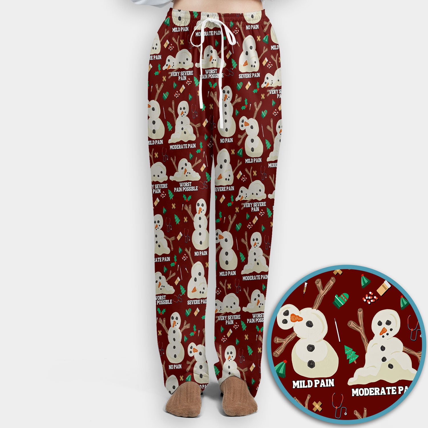 Funny Snowman Pain Scale Scrub Set for Nurse - Christmas Medical Pants and V Neck Top for Women RN LPN CNA