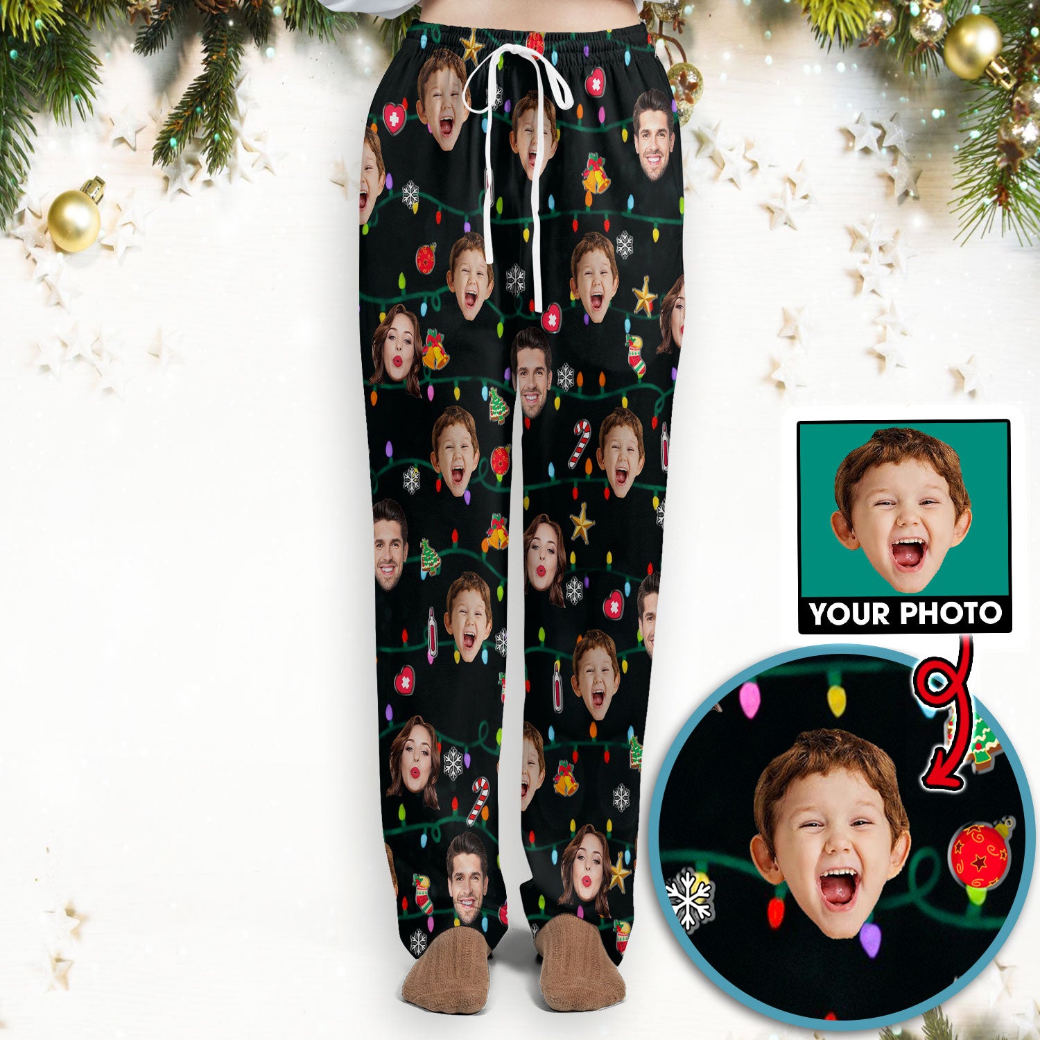 Personalized Xmas Photo Scrub Set, Christmas Custom Face Scrub Shirt, Breathable Fabrics Nursing Uniform