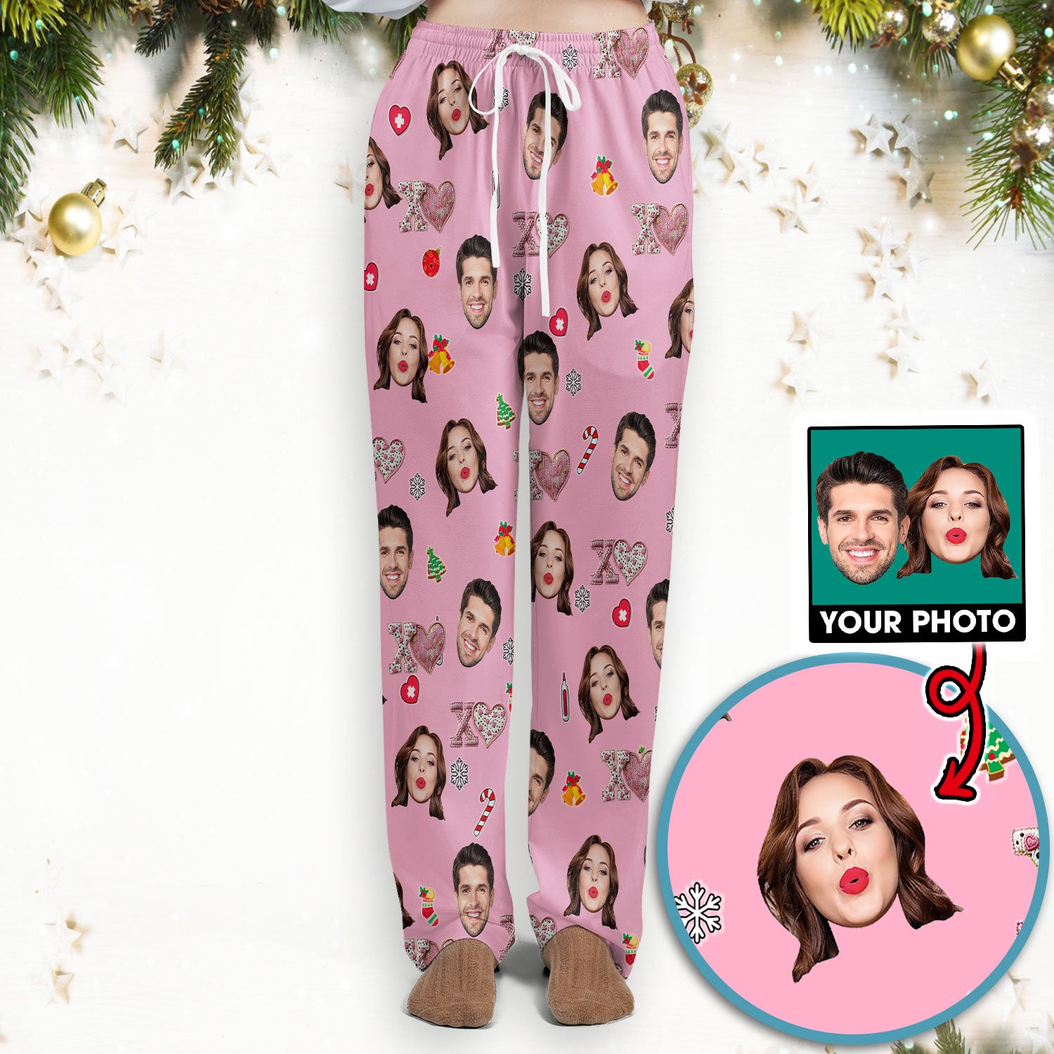 Custom Face Pattern XOXO Scrub Shirt, Personalized Photo Scrub Set, Breathable Fabrics Nursing Uniform