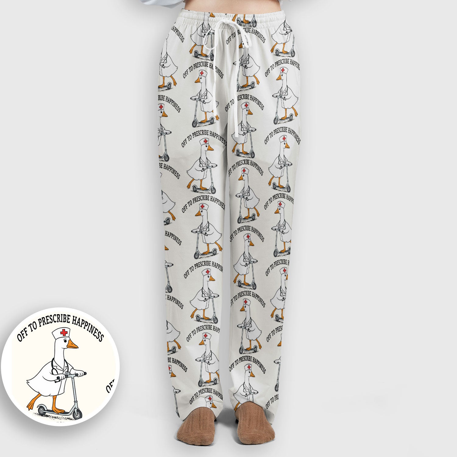 Nurse Goose Scooter Print Scrub Set, Breathable Med Uniform
