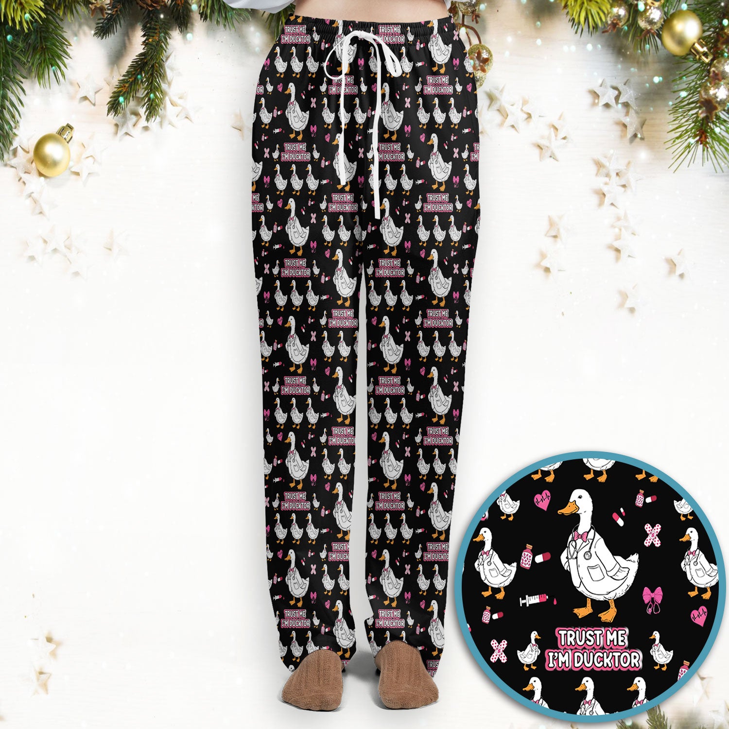 Trust Me I'm Ducktor Scrub Set, Funny Duck Pattern Scrub Shirt, Breathable Fabrics Nursing Uniform For Women