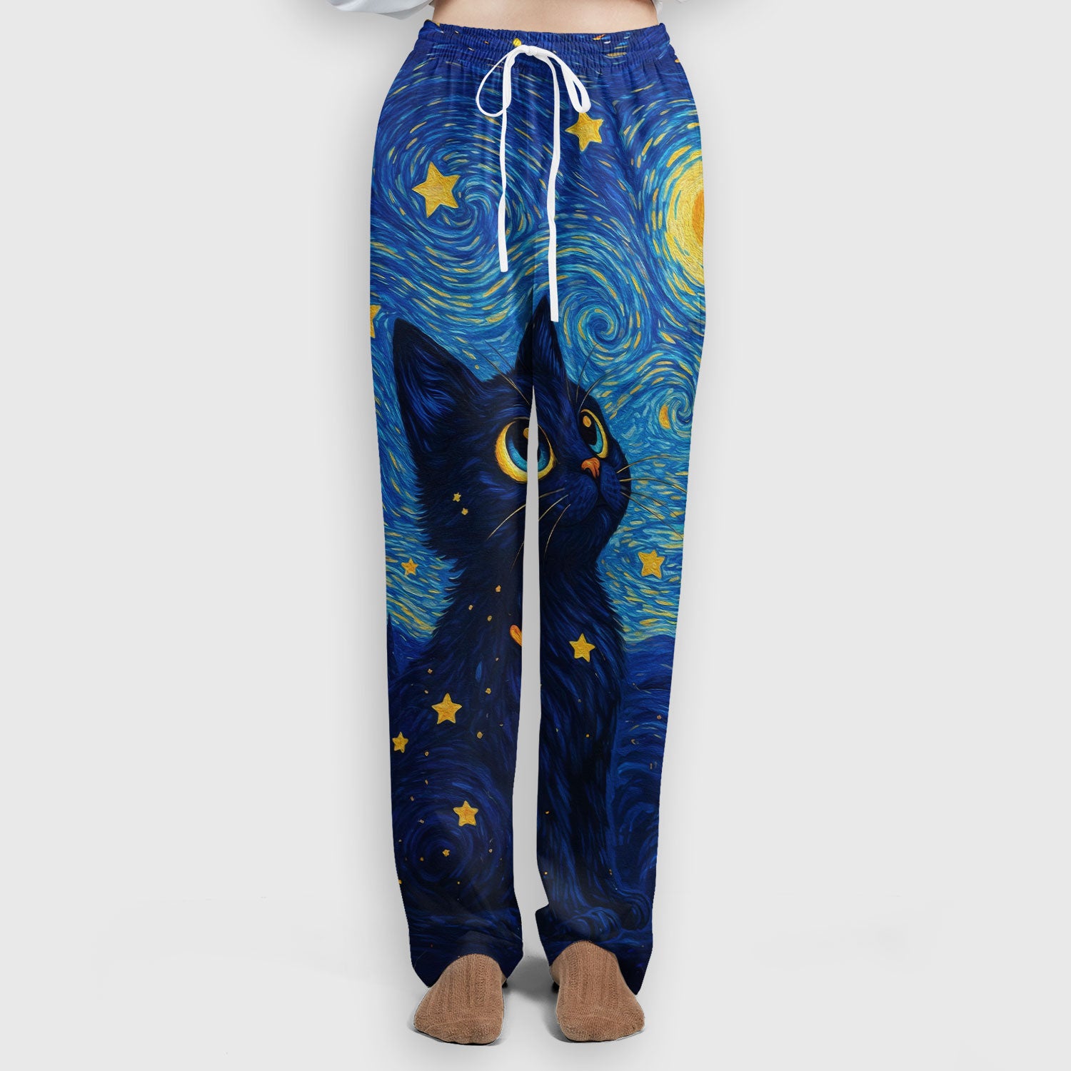 Black Cat Starry Night Pattern Scrub Set, Breathable Med Uniform