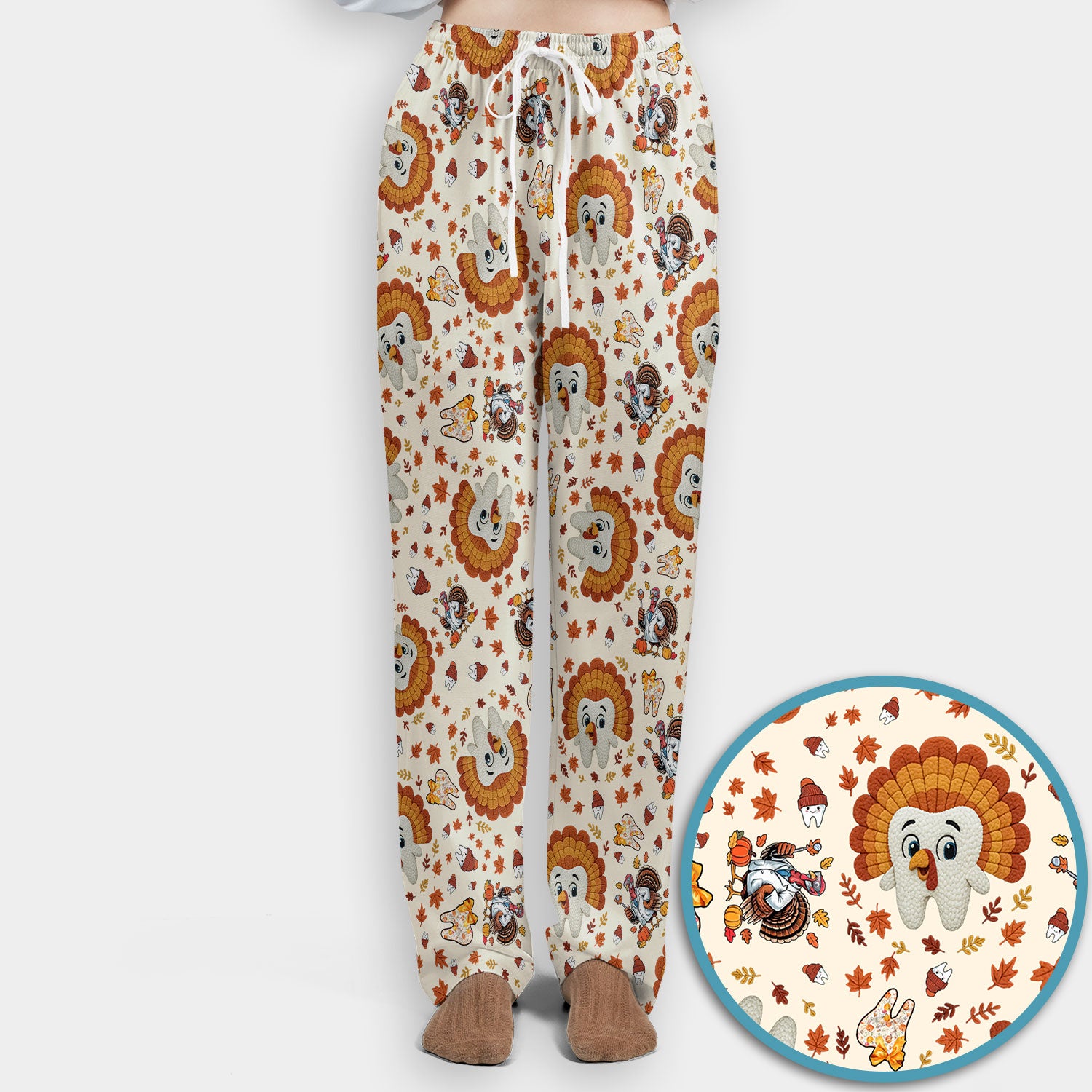 Funny Thanksgiving Tooth Scrub Set - Cute Turkey Dental Scrubs Pants and V Neck Top - Fall Medical Uniform for Hygienists & Nurses