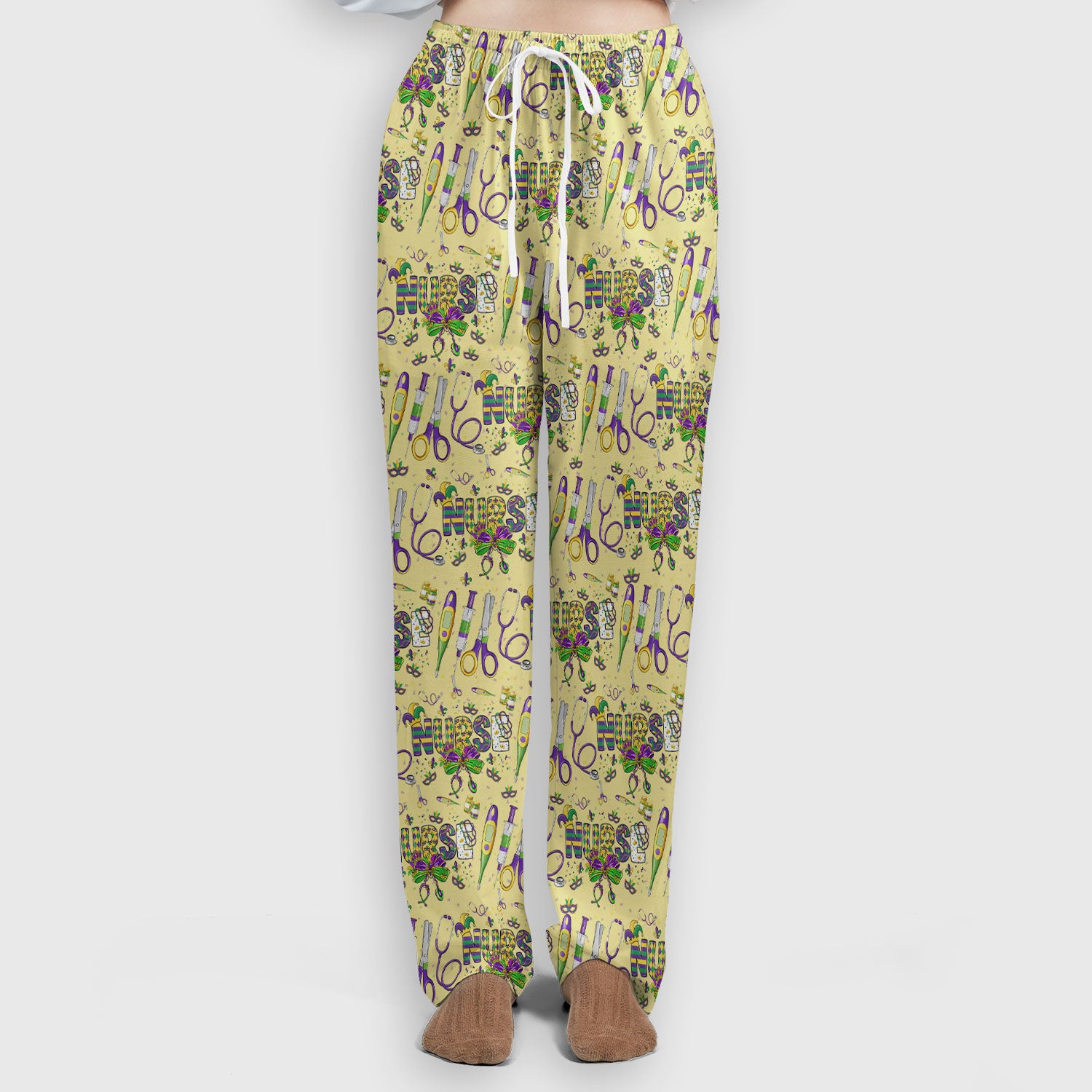 Mardi Gras Nurse Scrub Set, Holiday Medical Pattern Nurse Shirt, Breathable Fabrics Nursing Uniform