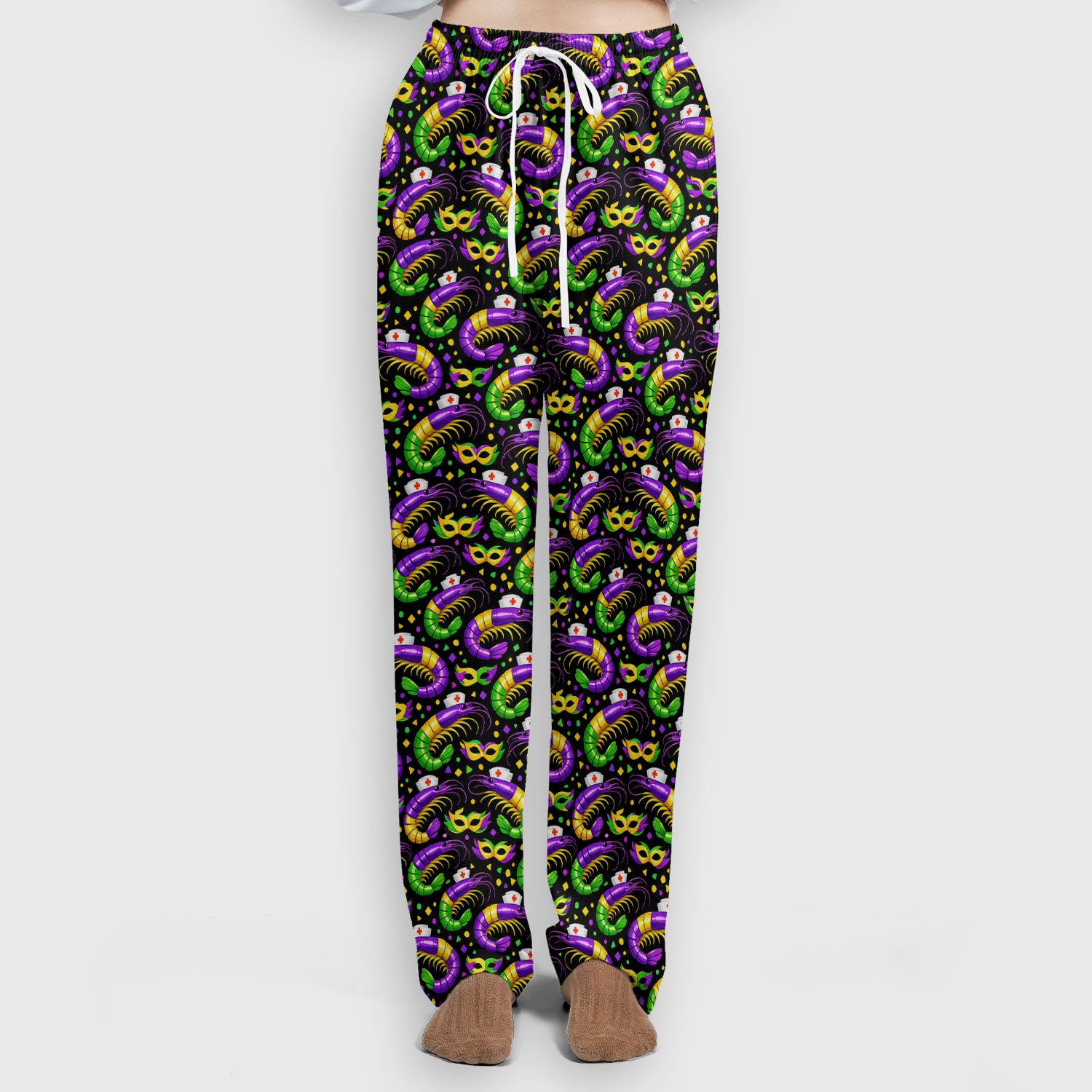 Mardi Gras Pattern Scrub Set, Crawfish Carnival Medical Nurse Scrub Shirt, Breathable Fabrics Nursing Uniform