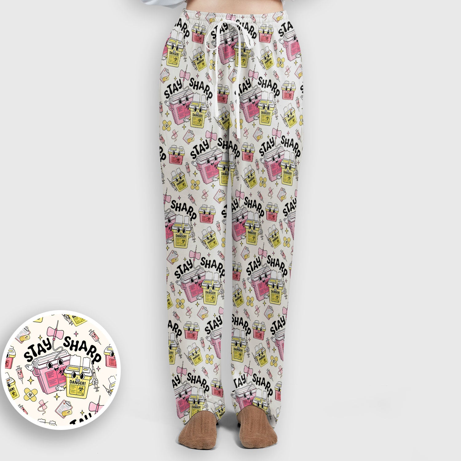 Stay Sharp Nurse Scrub Set, Cute Medical Pattern Scrubs, Breathable Fabrics Nursing Uniform