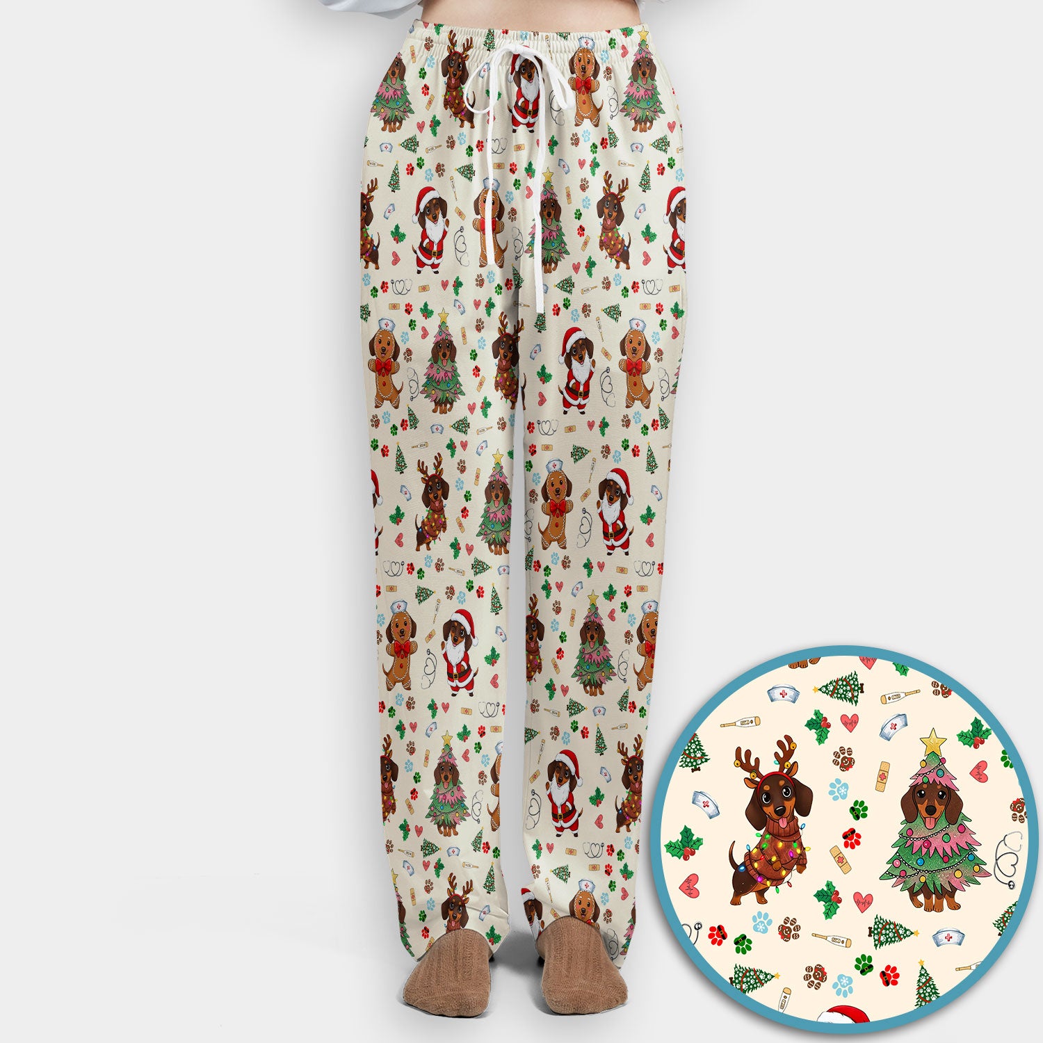 Wiener Dog Christmas Scrub Set – Funny Dachshund Pattern Medical Shirt – Festive Holiday Uniform for RN, LPN, CNA, and Vet Techs