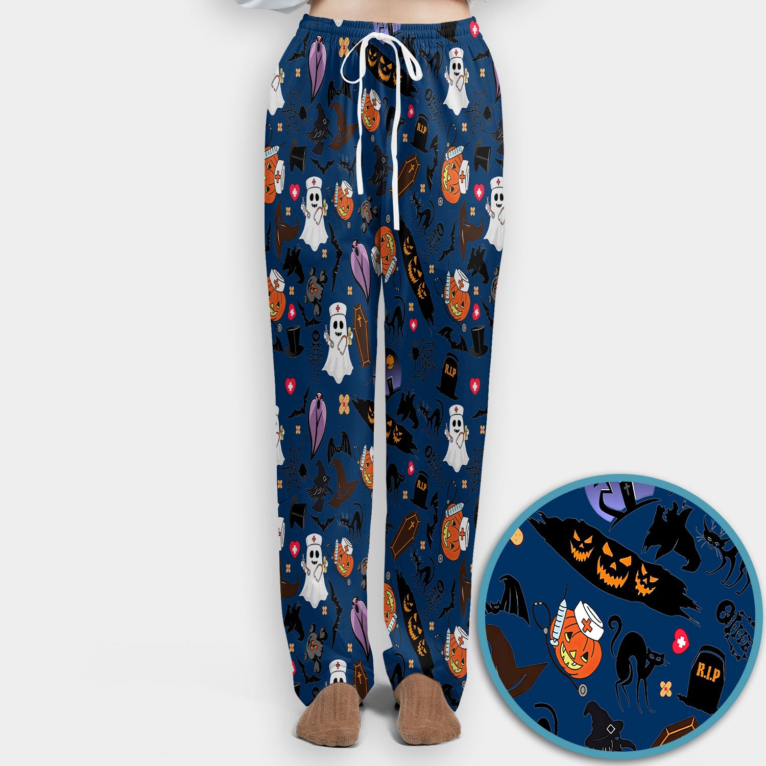 Spooky Halloween Scrub Set - Pumpkin Ghost Bat Nurse Scrubs Pants and V Neck Top - Wicked Witch Medical Uniform for RN CNA LPN