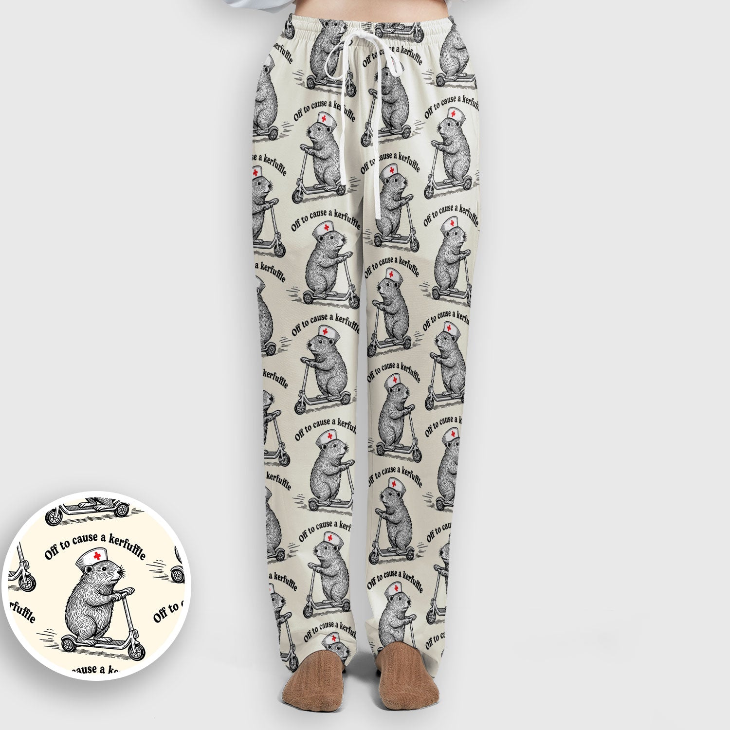 Funny Nurse Mouse Scooter Print Women's Scrub Set, Scrub Pants and V Neck Top