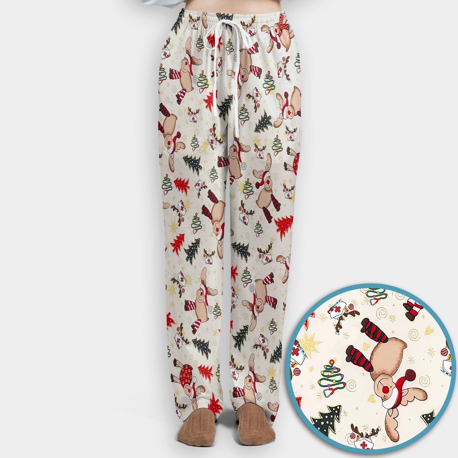 Funny Reindeer Christmas Nurse Scrub Set - Festive Holiday Medical Scrub Pants and V Neck Top - Breathable Med Uniform