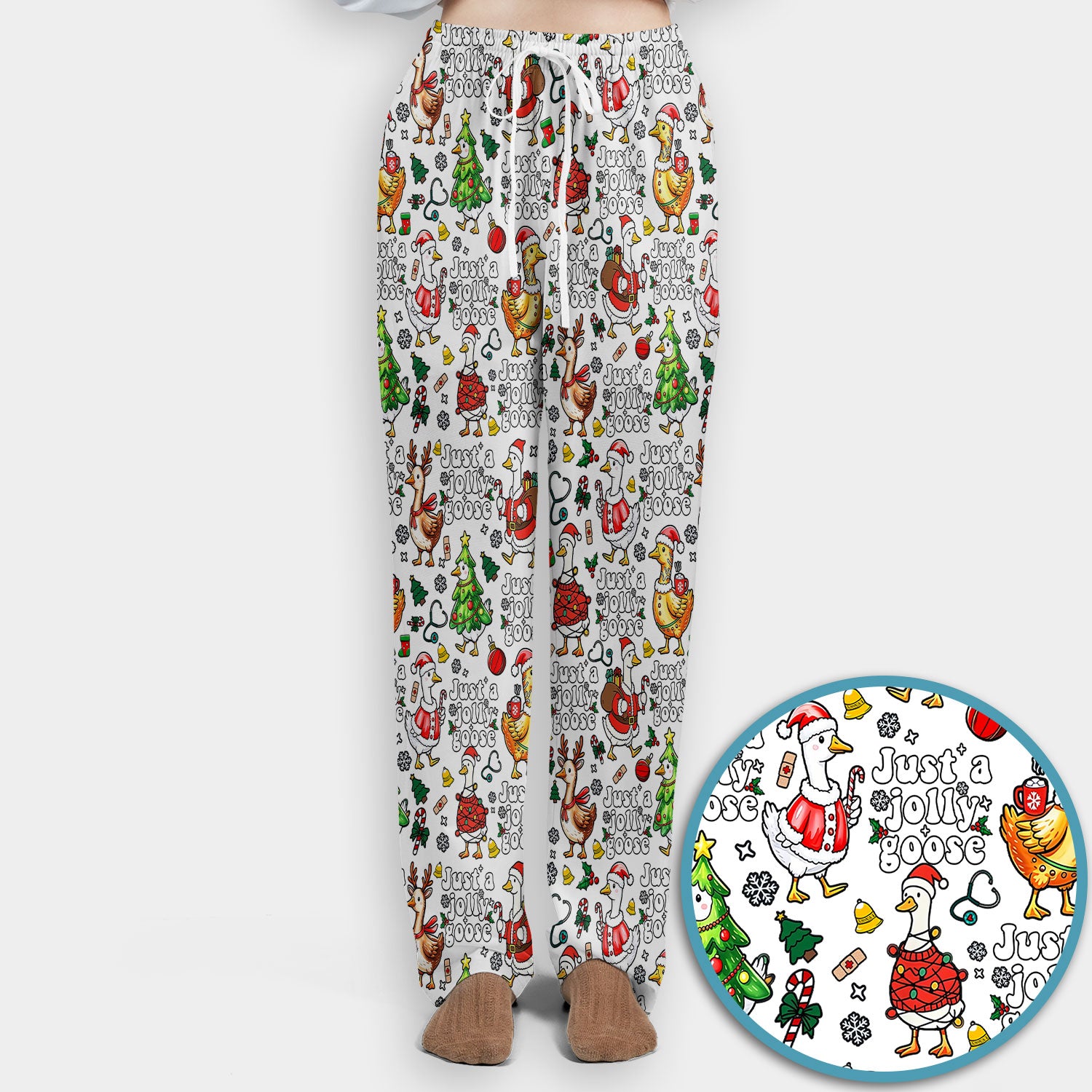 Just a Jolly Goose Funny Christmas Scrub Set - Holiday Medical Uniform for Nurse - Santa Goose Pants and Top