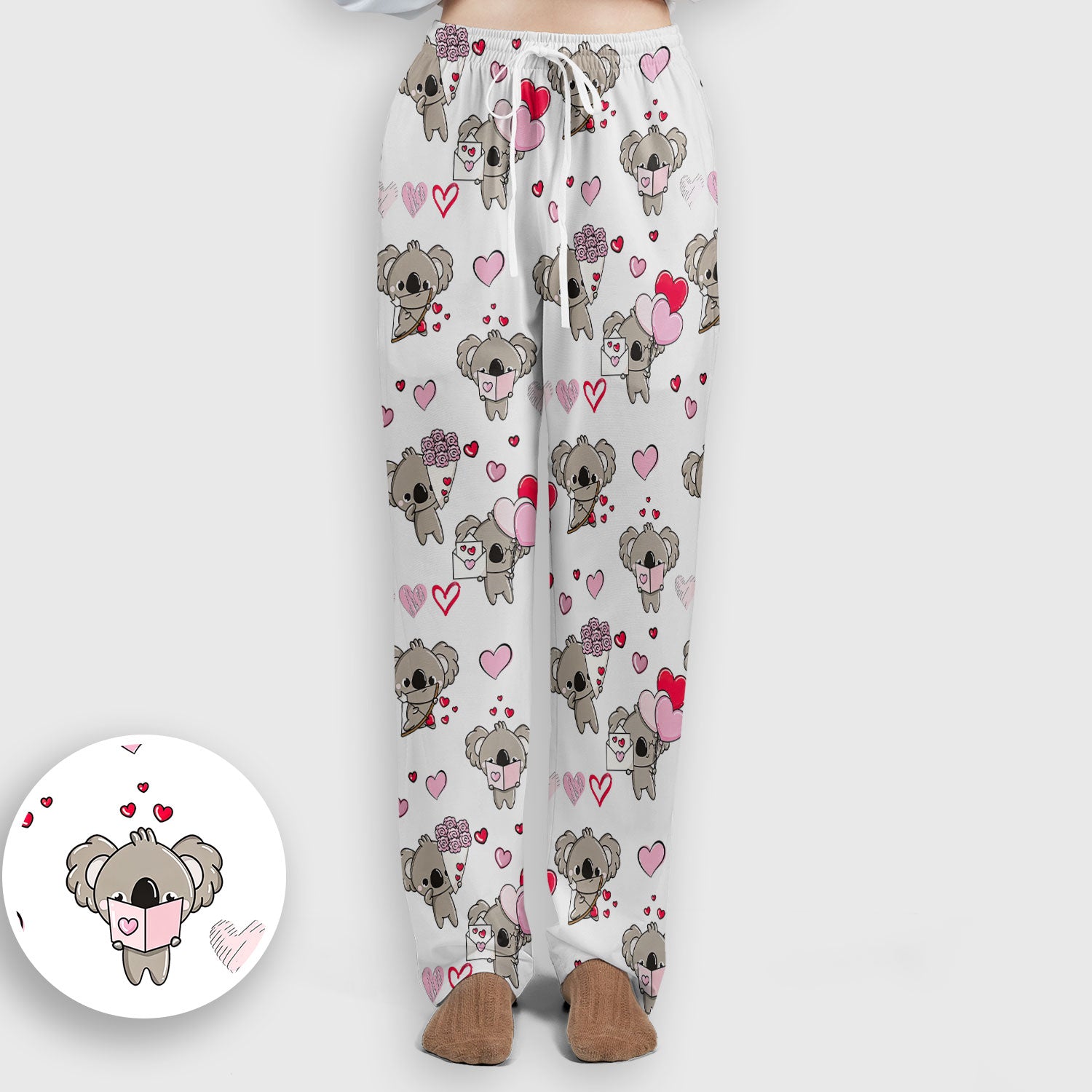 Valentine Koala Holding Flowers Cute Print Scrub, Women's Scrub Sets