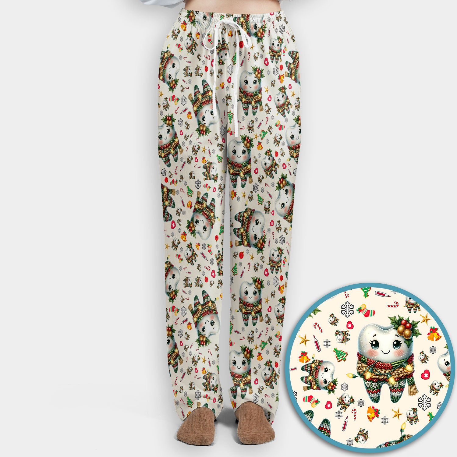 Funny Dental Christmas Scrub Set, Cute Christmas Tooth Print Scrubs Pants, Holiday Medical Uniform For Dentists and Hygienists