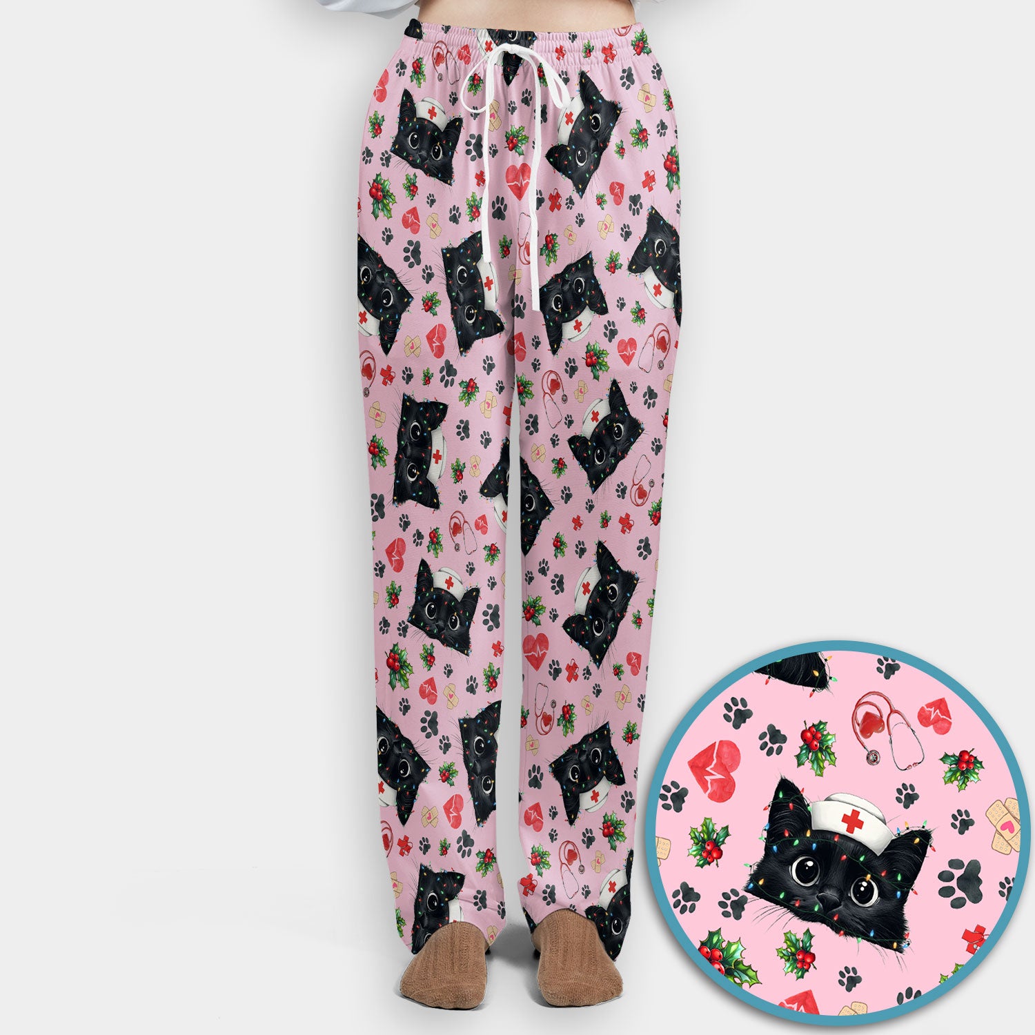 Funny Cats Scrub Set for Nurses - Black Kittens Christmas Scrubs Pants and V Neck Top - Jolly Medical Uniform Gift for RN CNA LPN