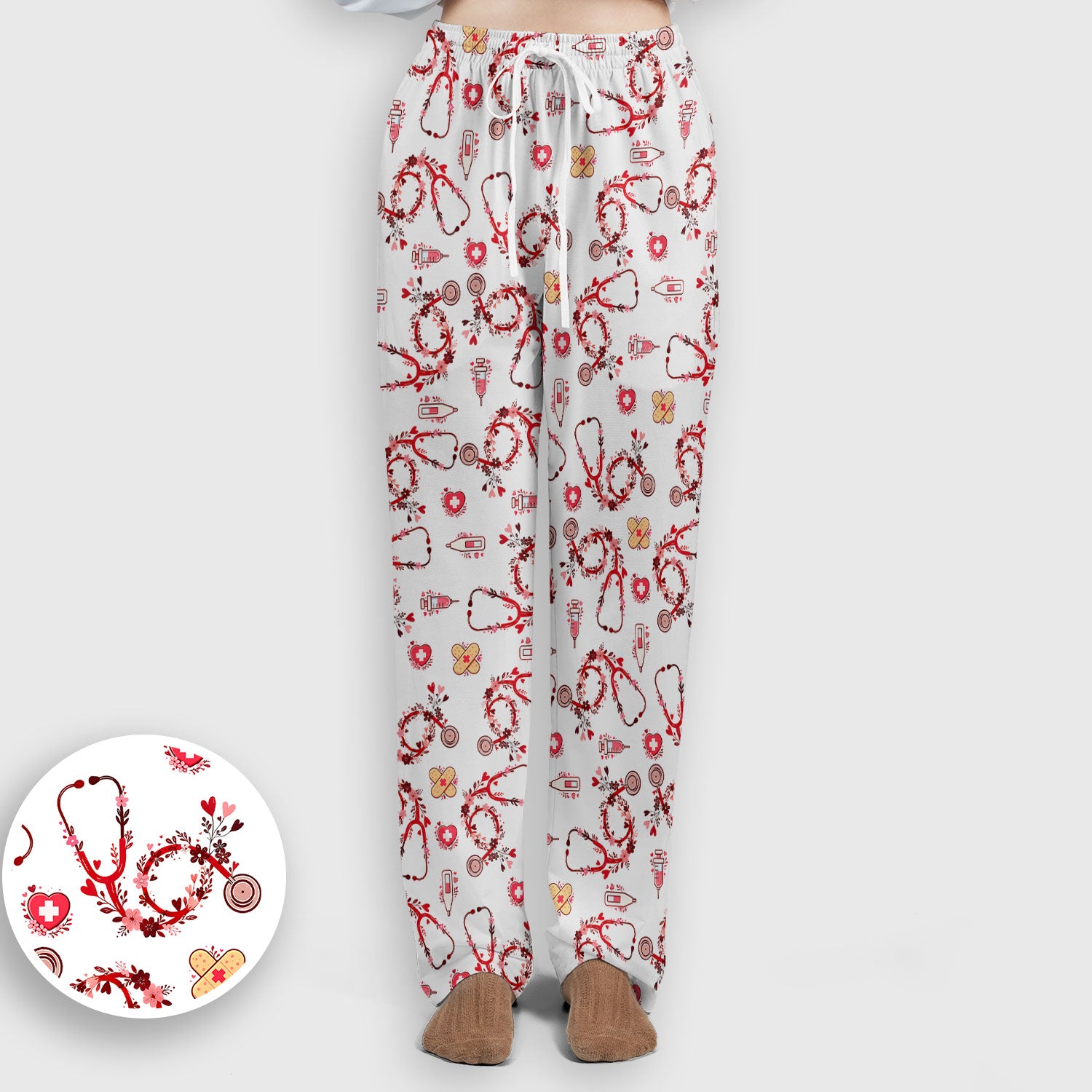 Heart Stethoscope Medical Pattern Scrub Set, Breathable Med Uniform