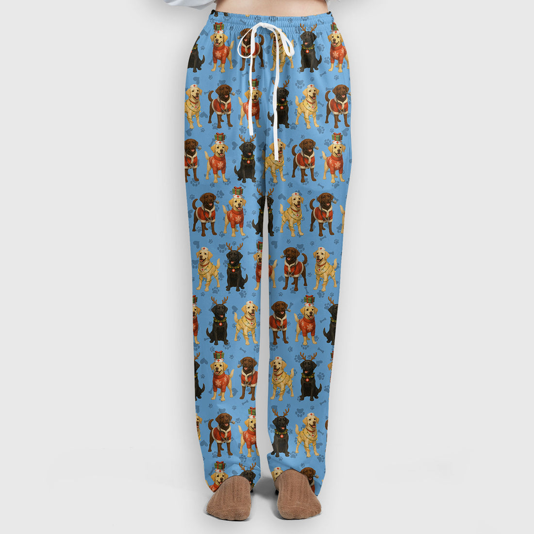 Dog Scrubs Christmas Set for Women - Labrador Puppy Pattern Scrub Top & Pants - Holiday Christmas Scrubs with Cute Dog Print