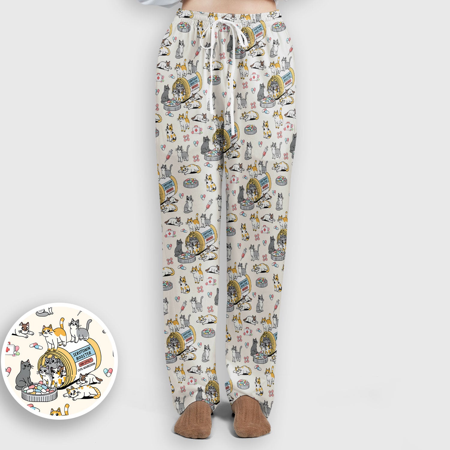 Cute Cat Serotonin Booster Pattern Women's Scrub Set, Breathable Med Uniform