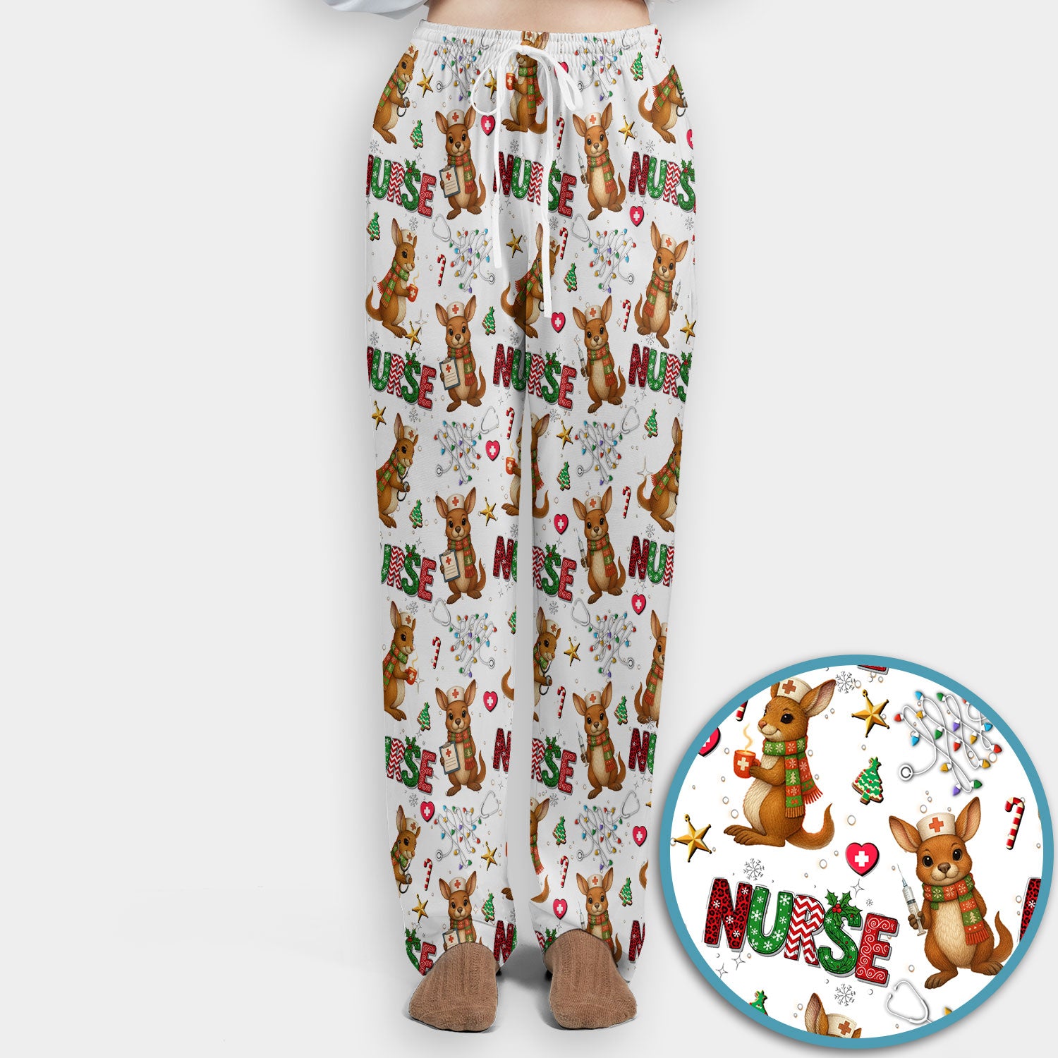Aussie Kangaroo Christmas Scrub Set - Funny Holiday Nurse Shirt and Pants for Women - Cute Animal Medical Uniform