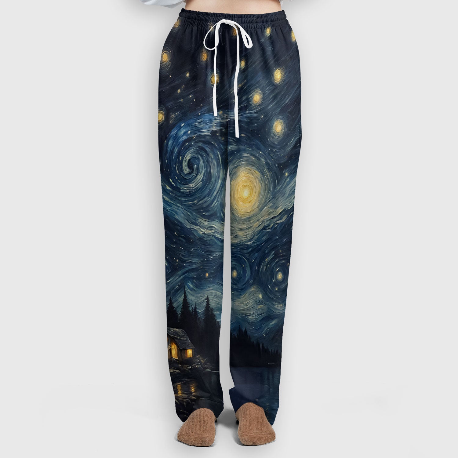 Cat Under Starry Night Sky Art Print Scrub Sets, Breathable Med Uniform