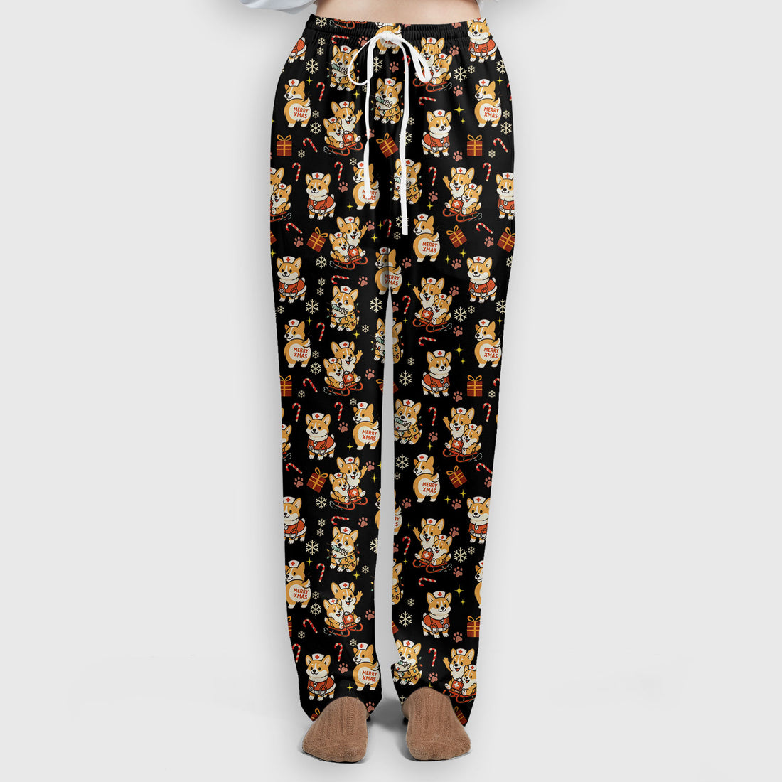 Christmas Corgi Scrubs Set for Women - Fun Corgi Christmas Pattern Nurse Scrubs Top and Pants - Festive Holiday Scrubs for CNA LPN RN