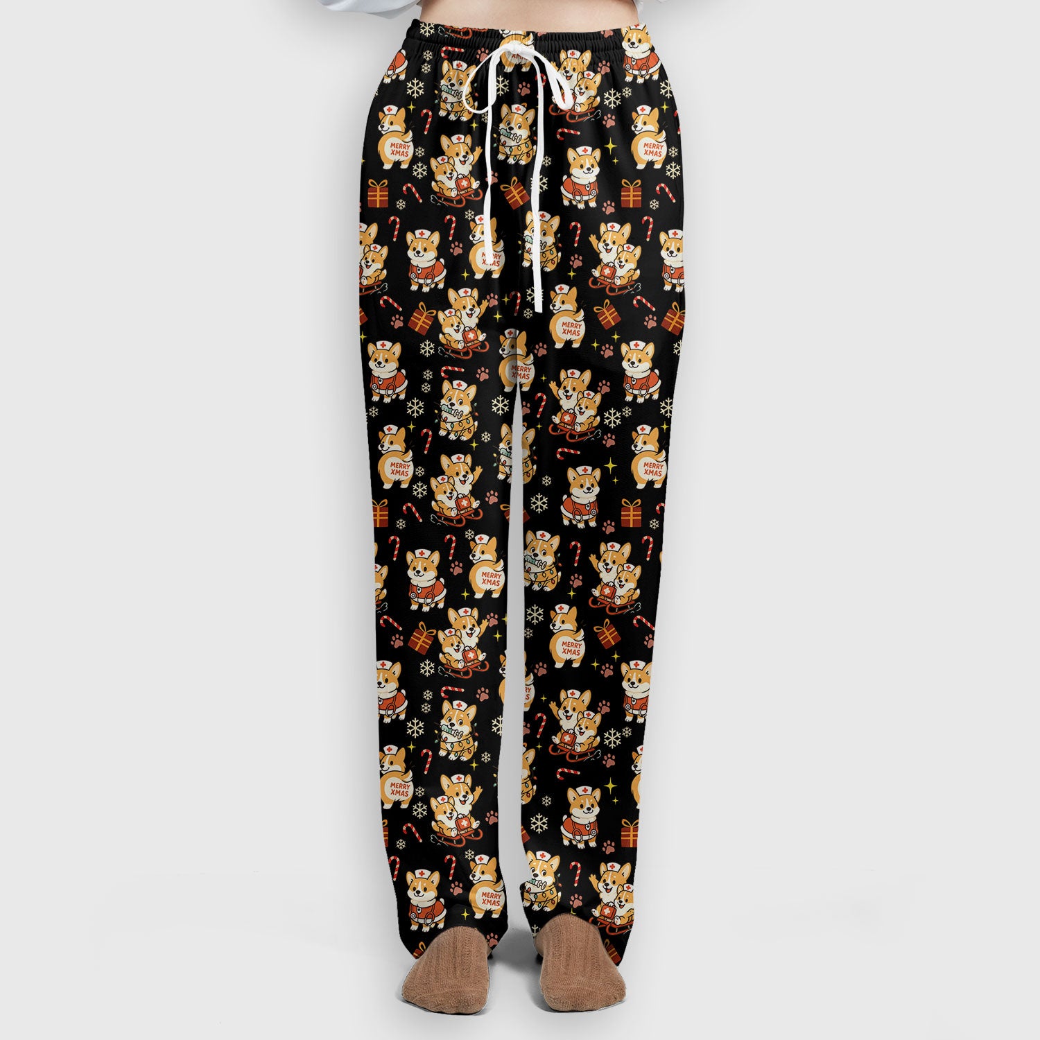 Christmas Corgi Scrubs Set for Women - Fun Corgi Christmas Pattern Nurse Scrubs Top and Pants - Festive Holiday Scrubs for CNA LPN RN