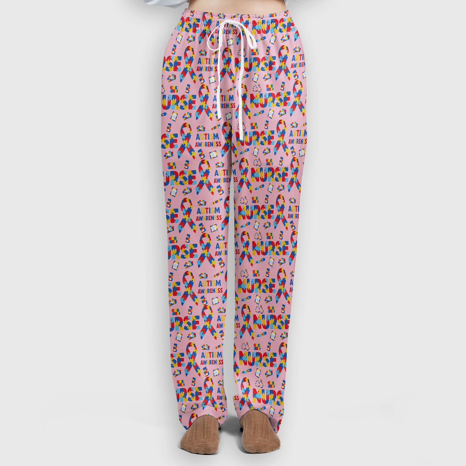 Autism Awareness Nurse Puzzle Ribbon Print Sets,  Breathable Med Uniform