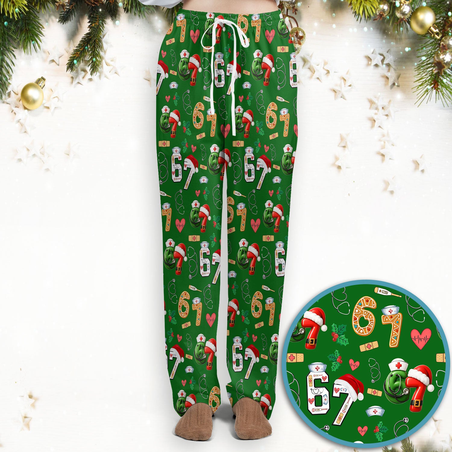 Christmas Nurse 67 Pattern Scrub Set, Cute Holiday Medical Uniform With Santa Hat, Uniform For Nursing