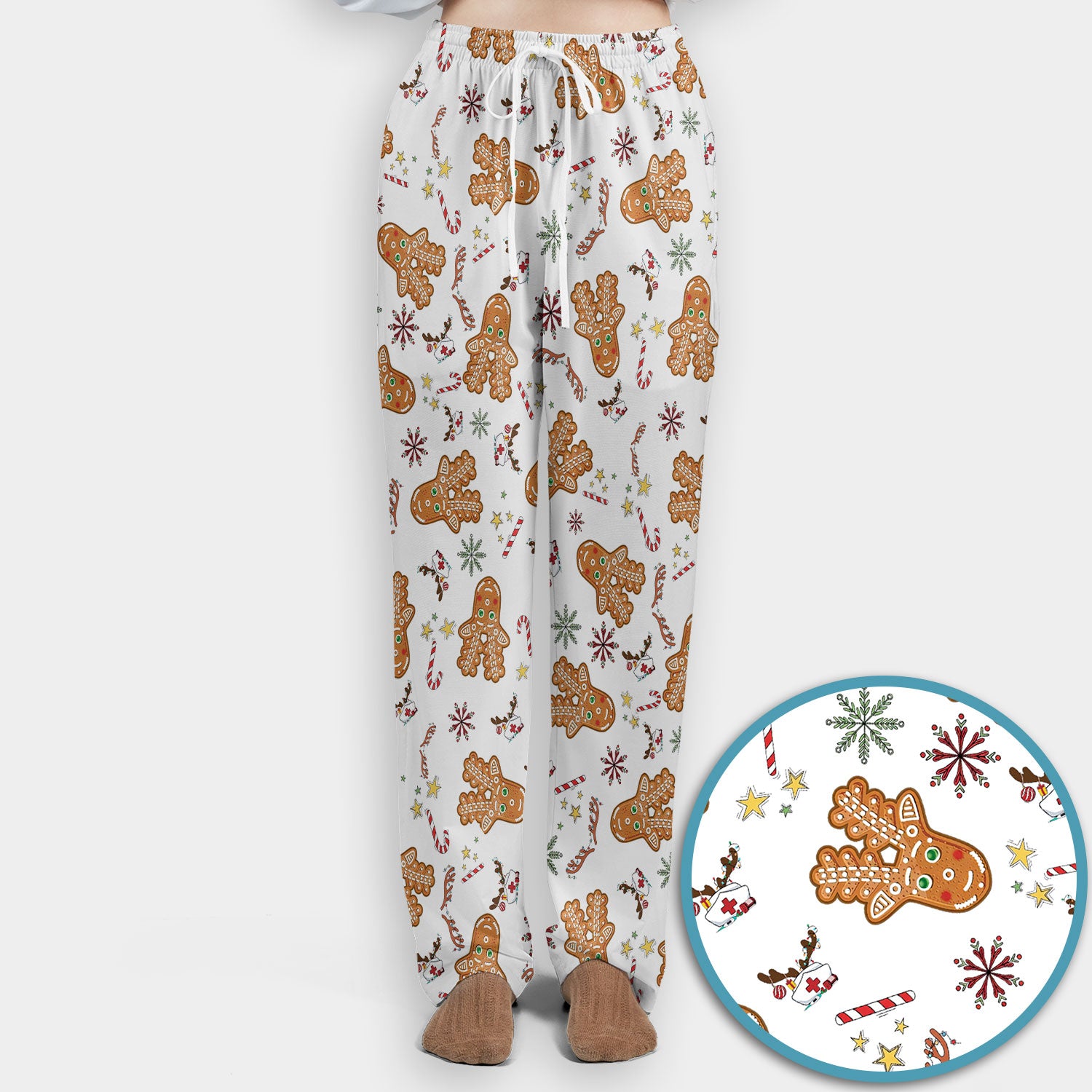 Gingerbread Cookies Reindeer Women's Scrub Sets - Comfortable Scrubs for Nurses - Funny Christmas Med Uniform