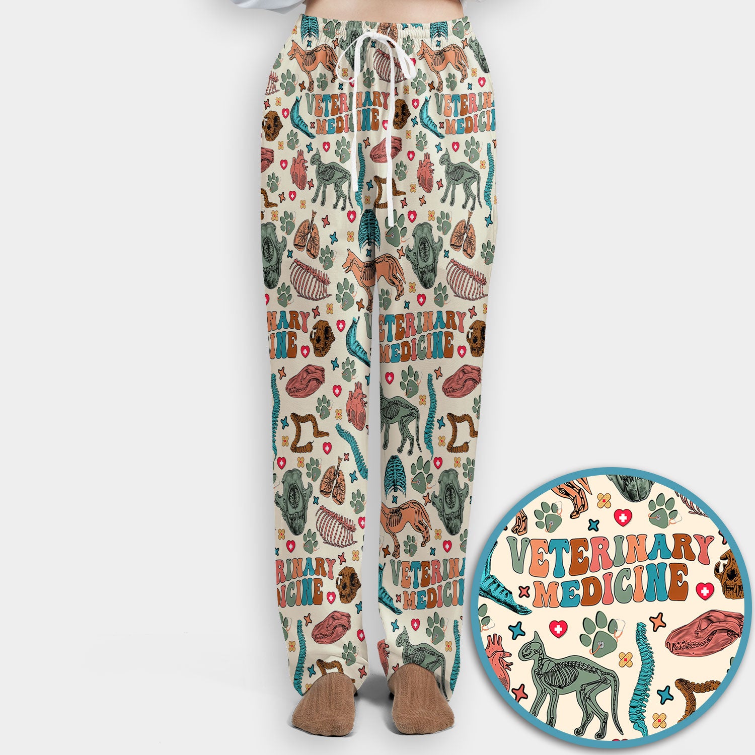 Veterinary Medicine Scrub Set - Cute Animal Anatomy Scrubs Pants and V Neck Top - Fun Vet Tech Nurse Uniform for Women