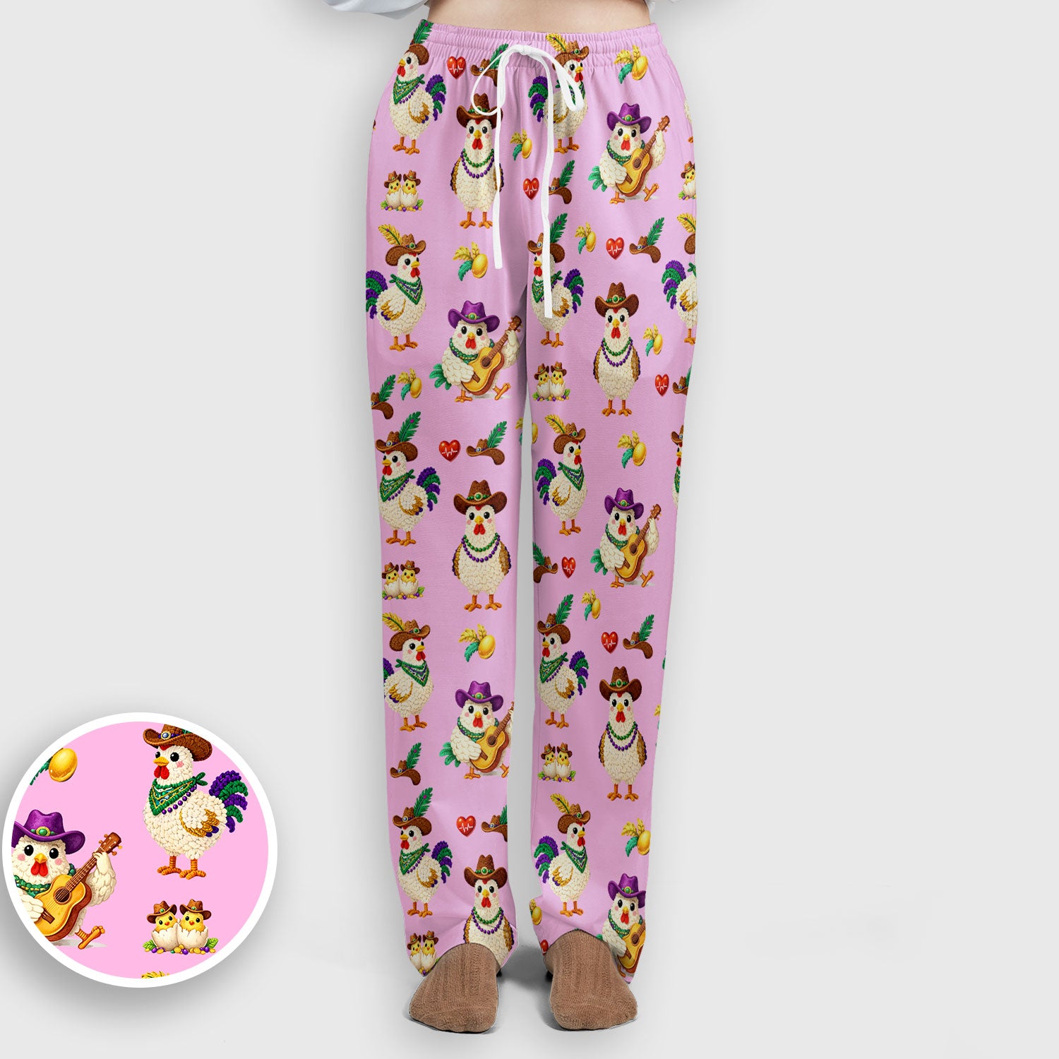 Funny Mardi Gras Rooster Cowboy Print Set, Women's Scrub Sets