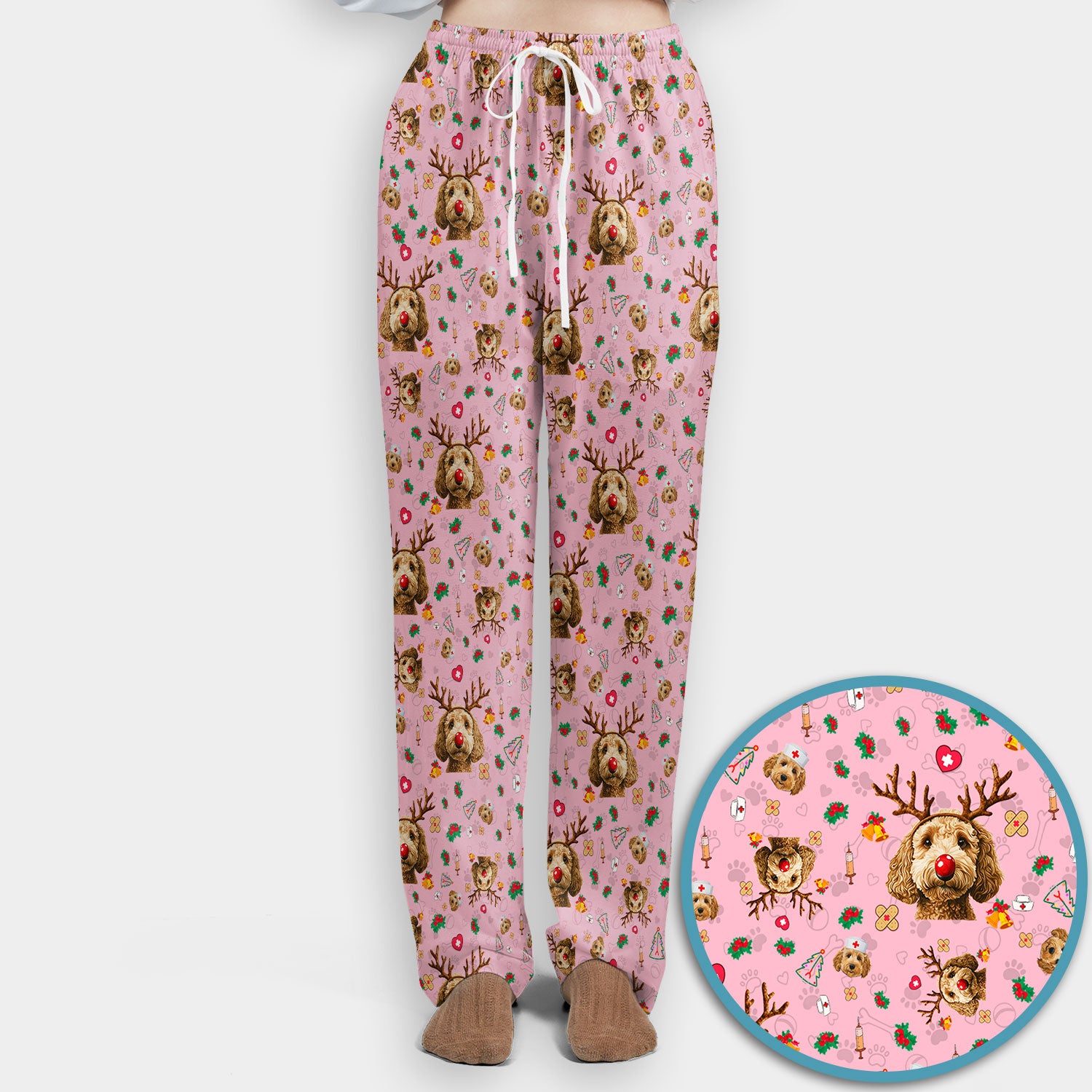 Christmas Labradoodle Scrub Set - Funny Reindeer Dog Nurse Pants and V Neck Top - Cute Holiday Medical Uniform