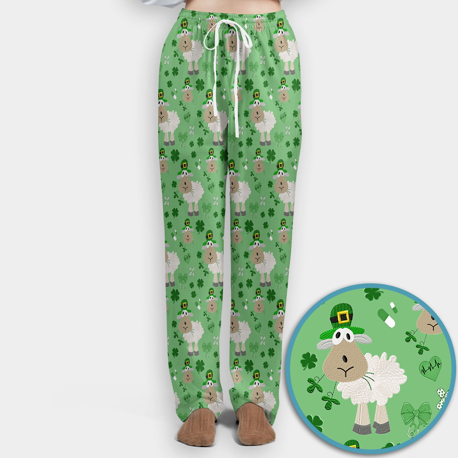 Nurse St. Patrick Scrubs Set, Cute Sheep Shamrock Pattern Nurse Shirt, Breathable Fabrics Nursing Uniform