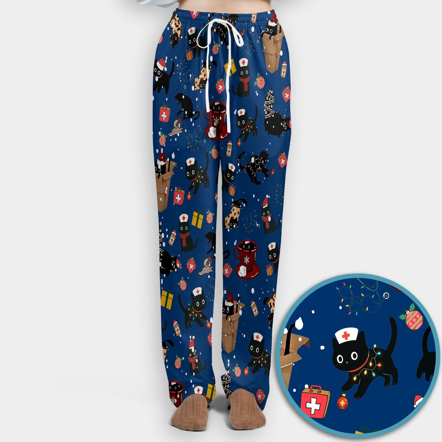 Christmas Cat Scrub Set for Nurse - Funny Black Cats Scrubs Pants and V Neck Top - Cute Holiday Medical Uniform for Women