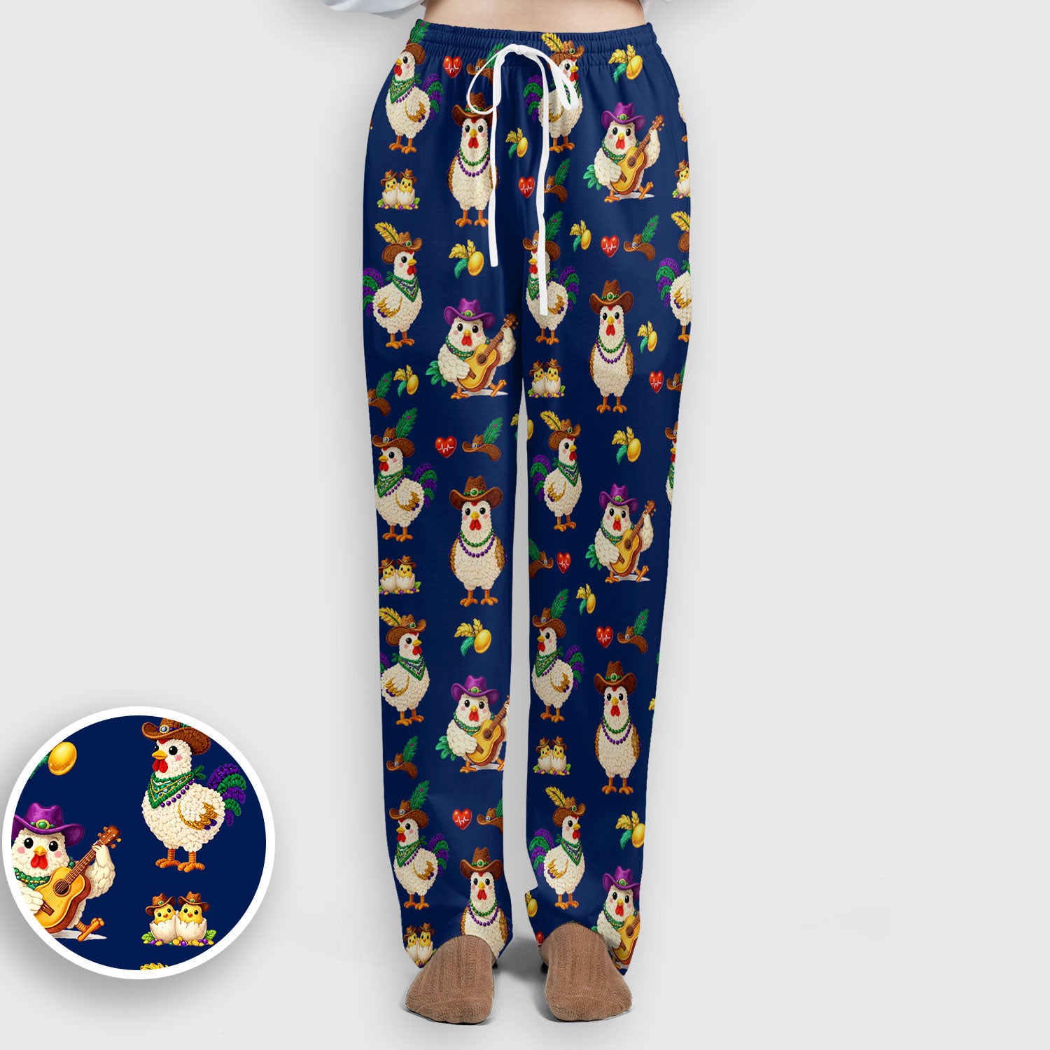 Funny Mardi Gras Rooster Cowboy Print Set, Women's Scrub Sets