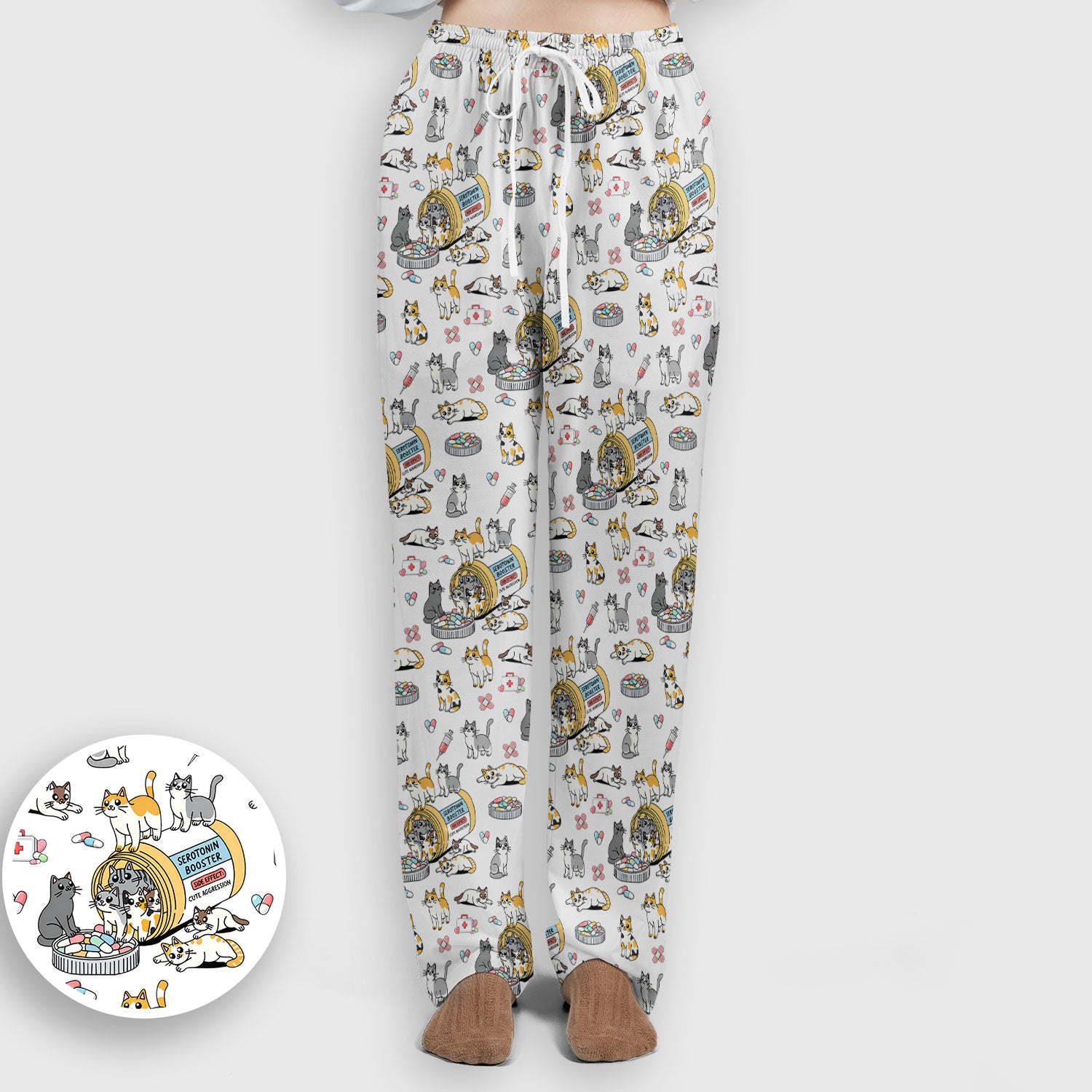 Cute Cat Serotonin Booster Pattern Women's Scrub Set, Breathable Med Uniform