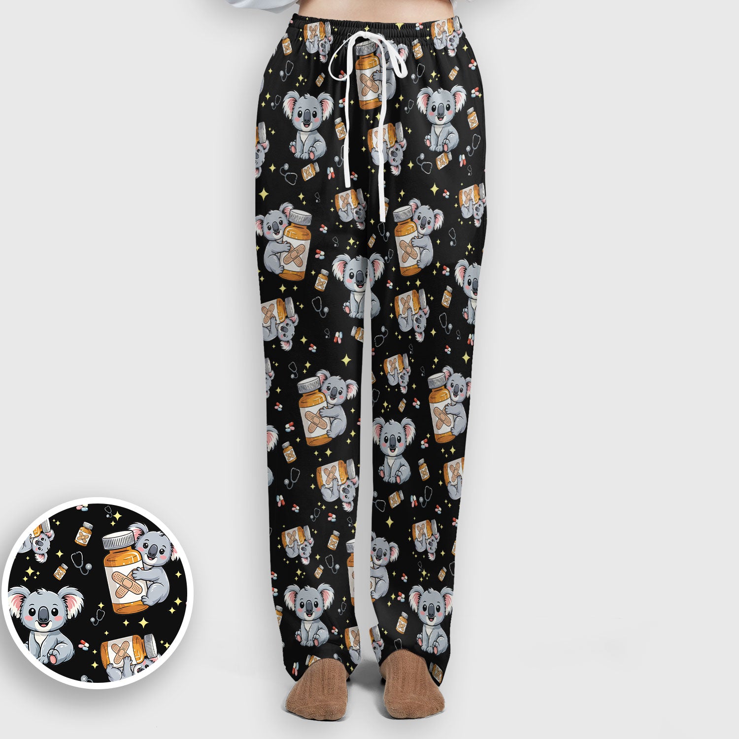 Cute Koala Nurse Bandage Medicine Print Scrub Set, Breathable Med Uniform