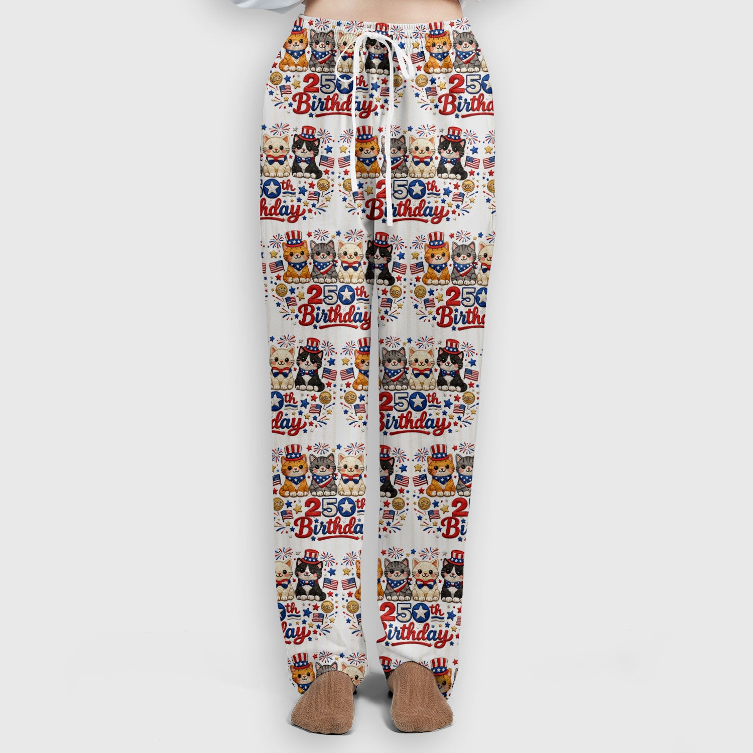 America 250th Anniversary Cat Pattern Scrub Set, Scrub Pants and V Neck Top