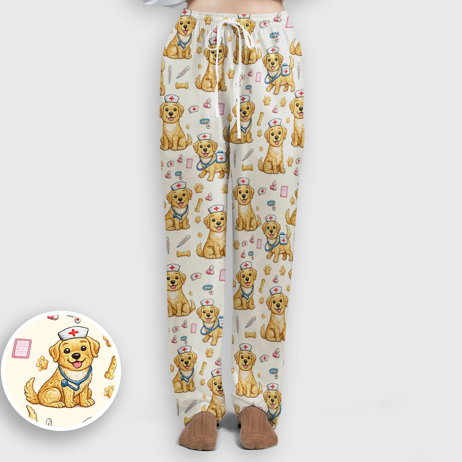 Cute Puppy Nurse Medical Print Women’s Scrub Set, Scrub Pants and V Neck Top