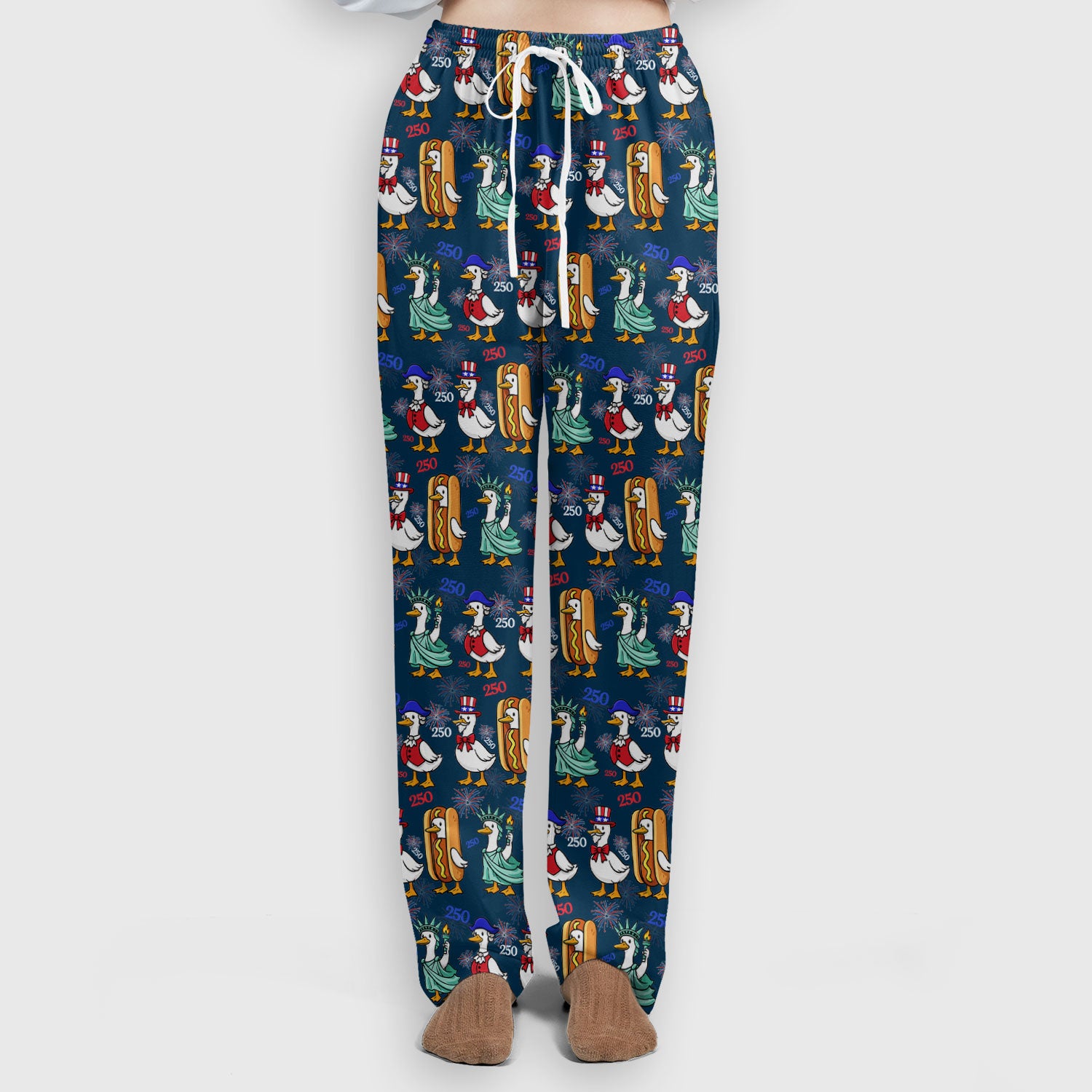 Patriotic Duck Independence Day Pattern Scrub Set, Scrub Pants and V Neck Top