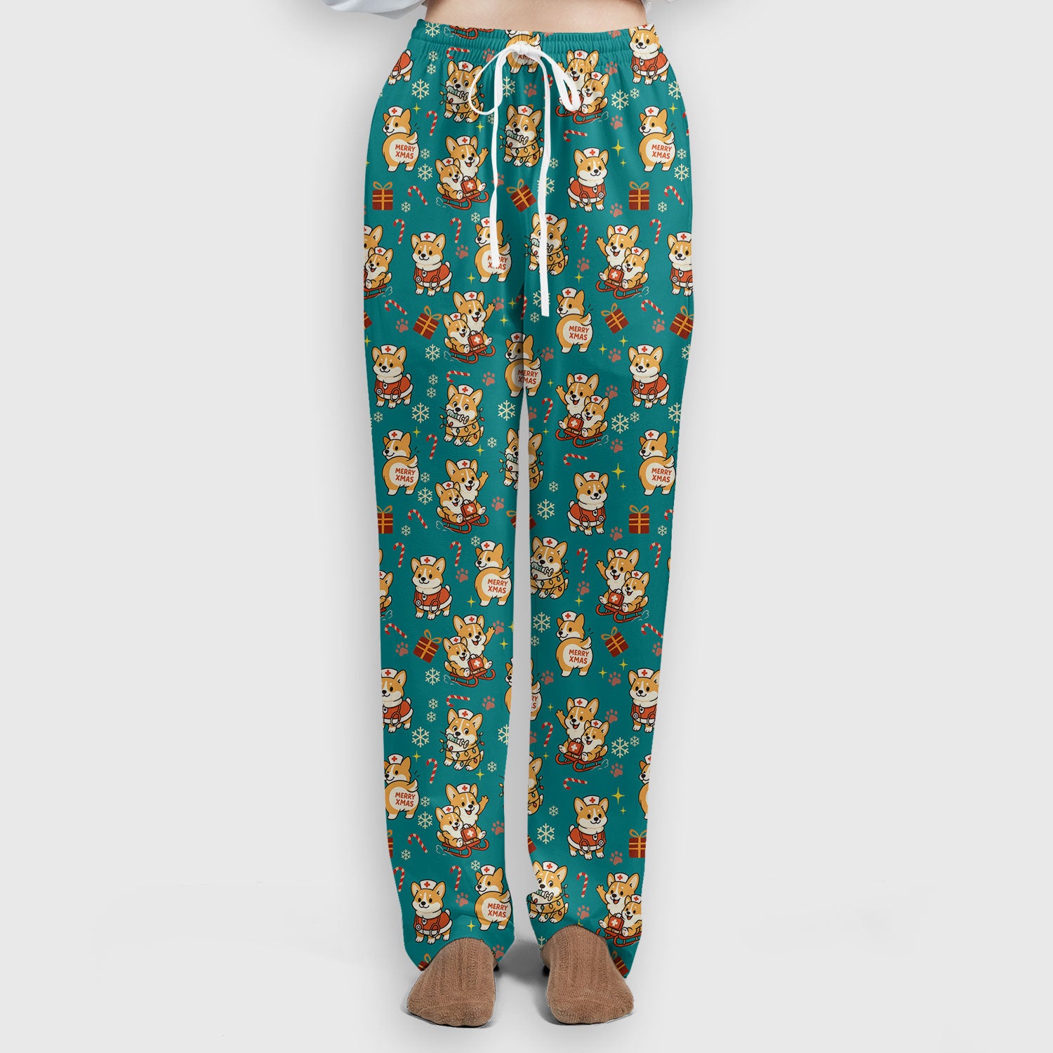 Christmas Corgi Scrubs Set for Women - Fun Corgi Christmas Pattern Nurse Scrubs Top and Pants - Festive Holiday Scrubs for CNA LPN RN
