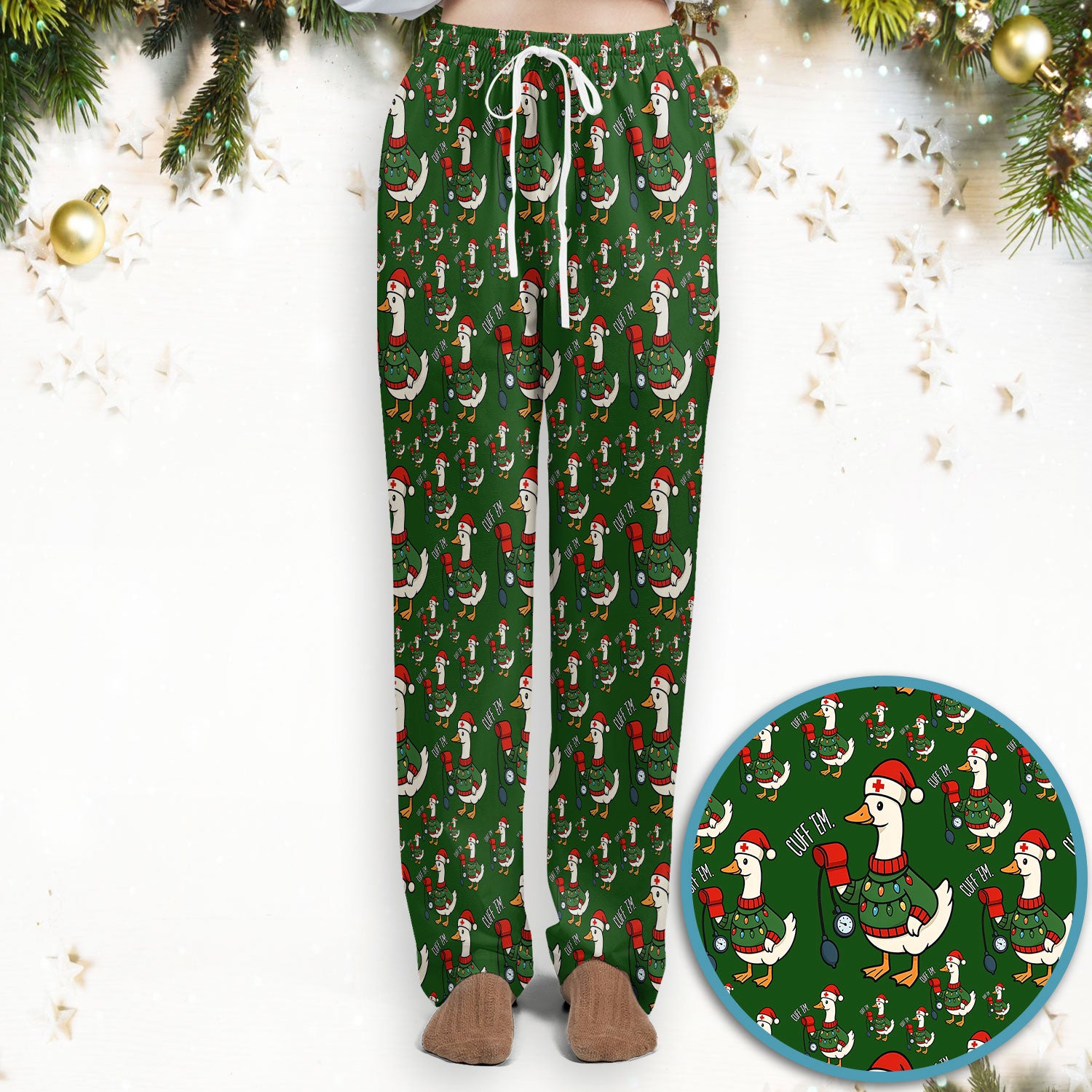 Nurse Christmas Duck Scrub Set, Cute Goose Pattern Scrub Uniform, RN LPN CNA Nursing Uniform