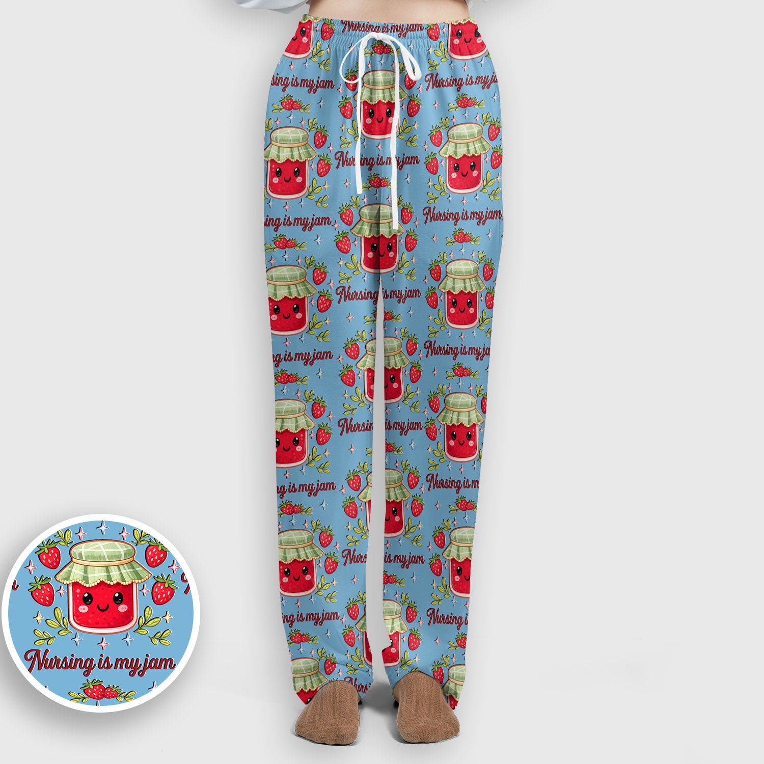 Cute Strawberry Jam Nurse Pattern Scrub Set, Breathable Med Uniform