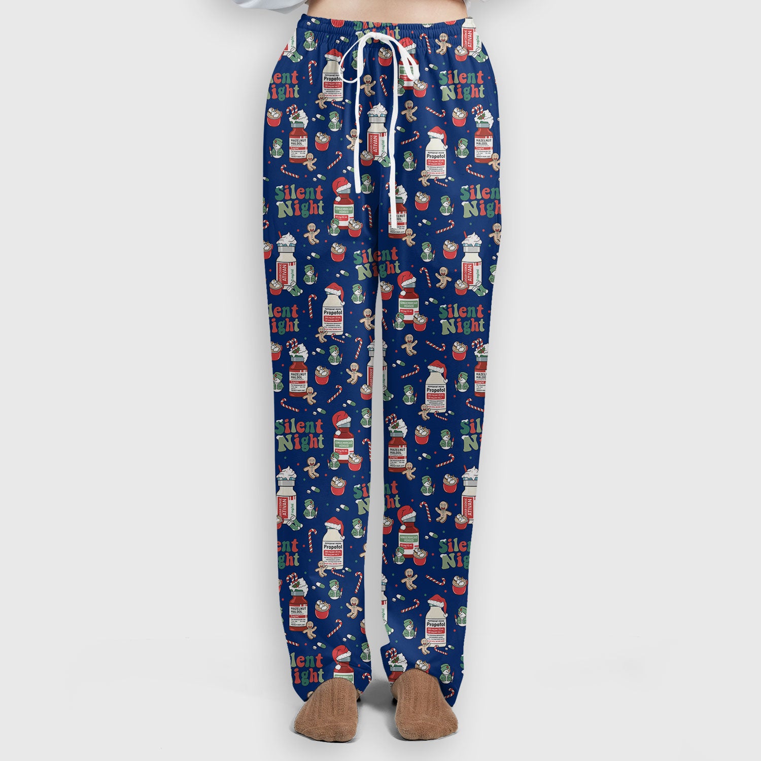Christmas Medicine Scrub Set for Nurses - Silent Night Propofol Print Scrubs Pants and Top - Funny Holiday Medical Scrub Gift for Women RN CNA LPN