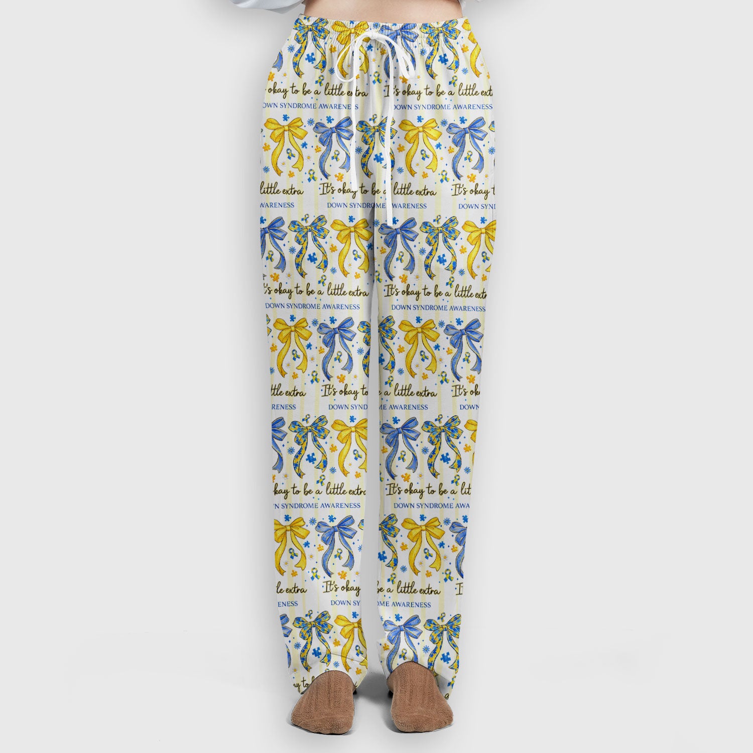 Down Syndrome Awareness Ribbon Pattern Scrub Set, Scrub Pants and V Neck Top
