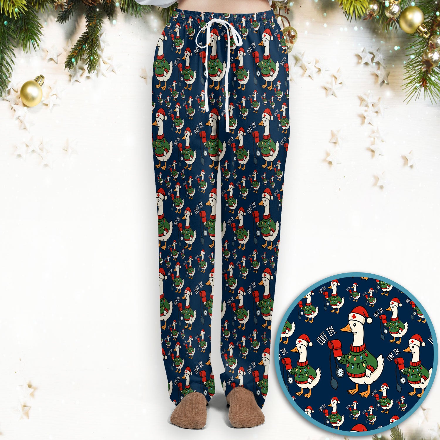 Nurse Christmas Duck Scrub Set, Cute Goose Pattern Scrub Uniform, RN LPN CNA Nursing Uniform