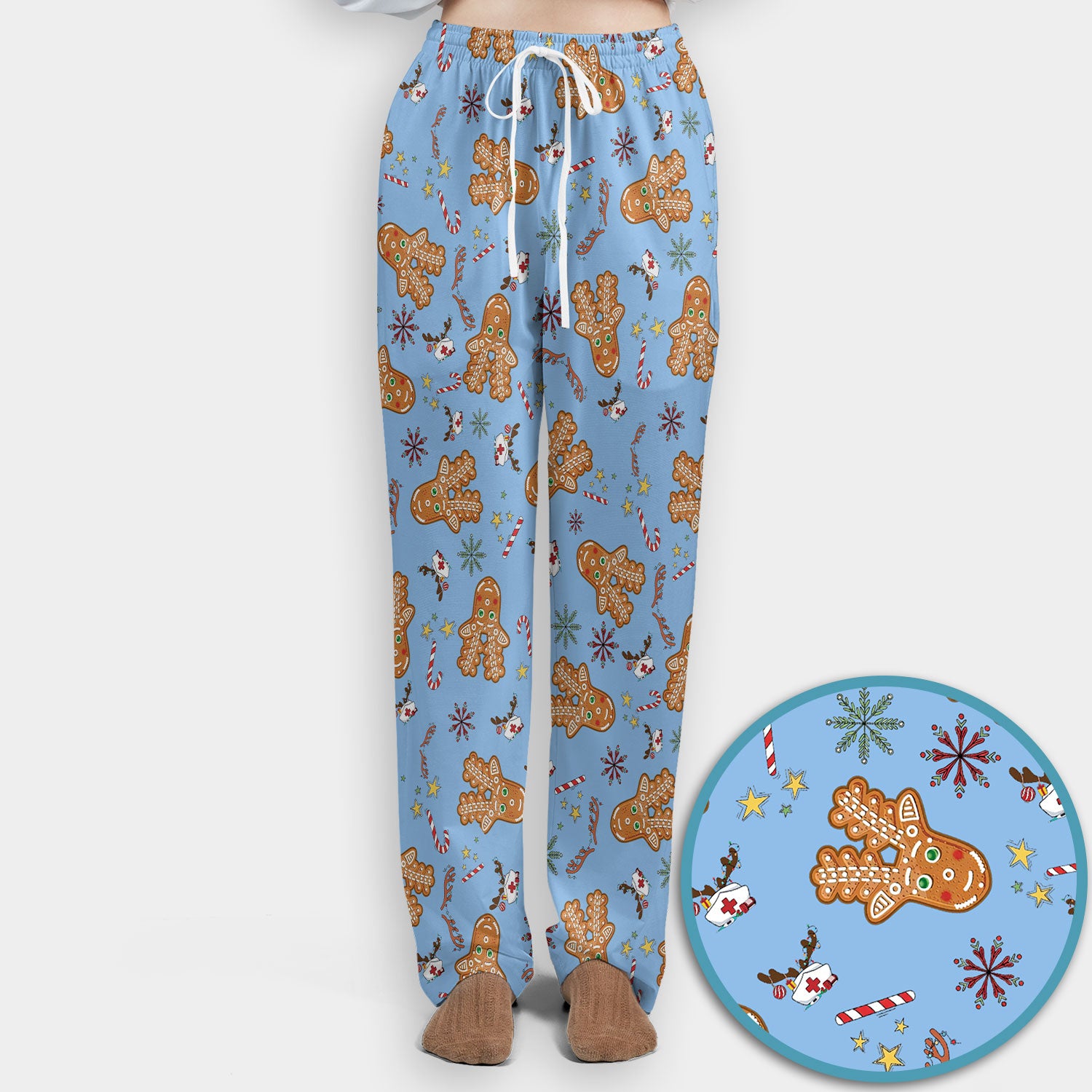 Gingerbread Cookies Reindeer Scrub Sets - Comfortable Scrubs for Nurses - Funny Christmas Gingerbread Scrub Pants and V Neck Top