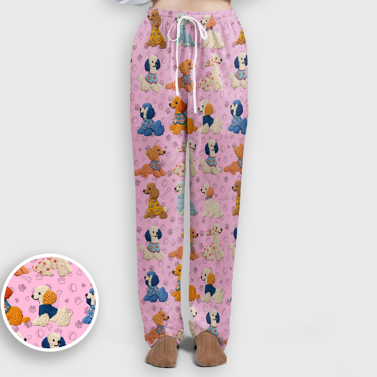 Cute Colorful Poodle Pattern Scrub Set, Scrub Pants and V Neck Top